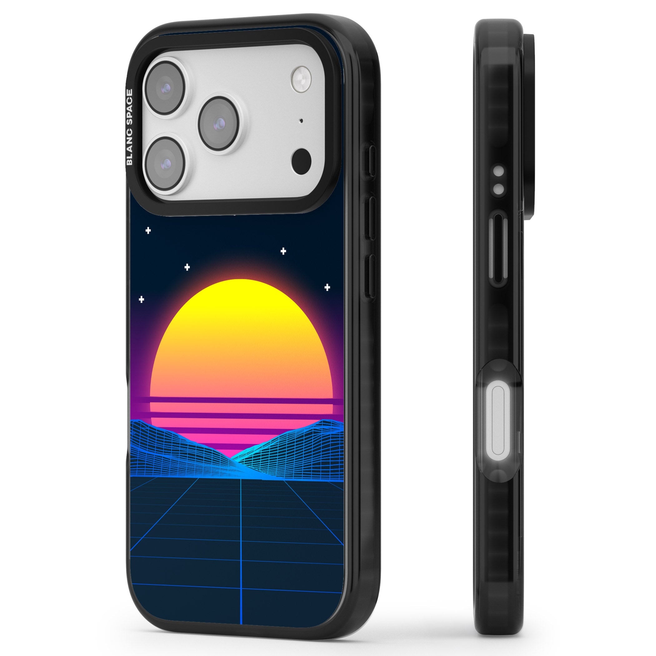 Retro Sunset Vaporwave iPhone 17 Pro Impact Black Phone Case Side Profile