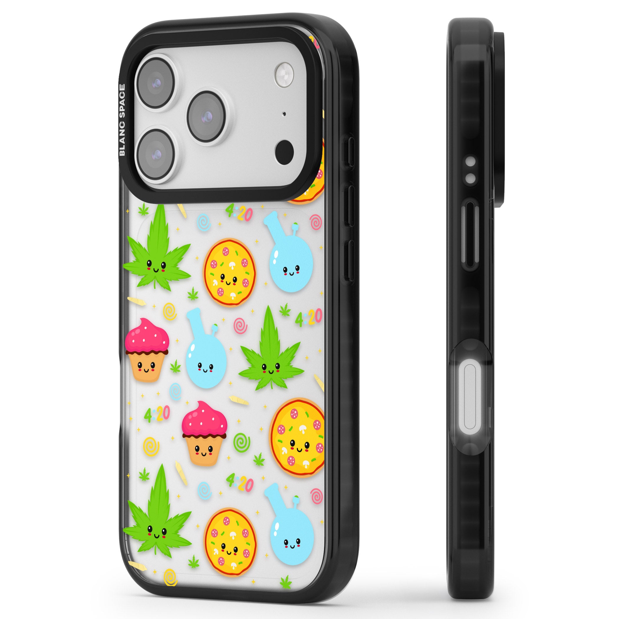 Kawaii Weed Pattern iPhone 17 Pro Max Impact Black Phone Case Side Profile