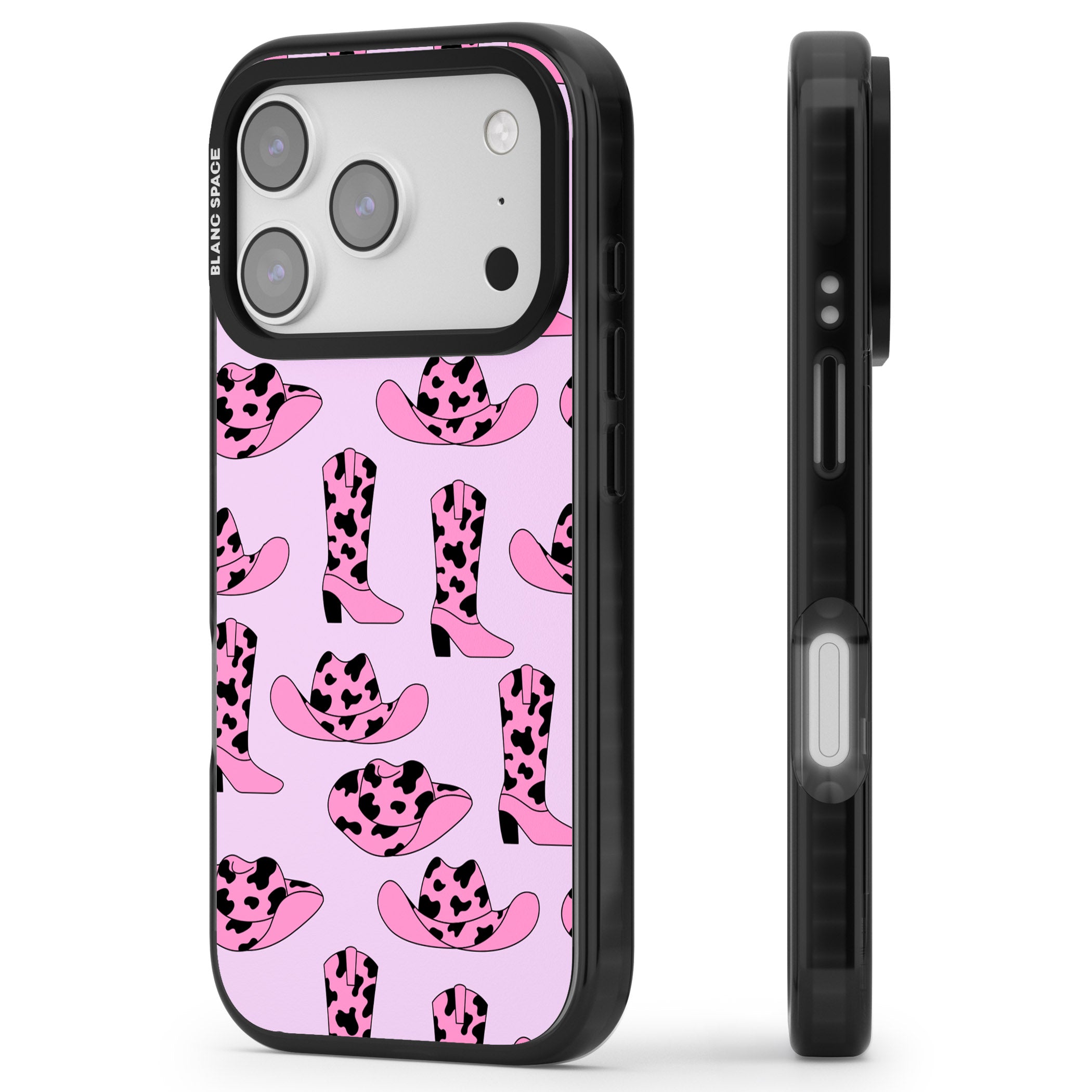 Cow Girl Pattern iPhone 17 Pro Impact Black Phone Case Side Profile