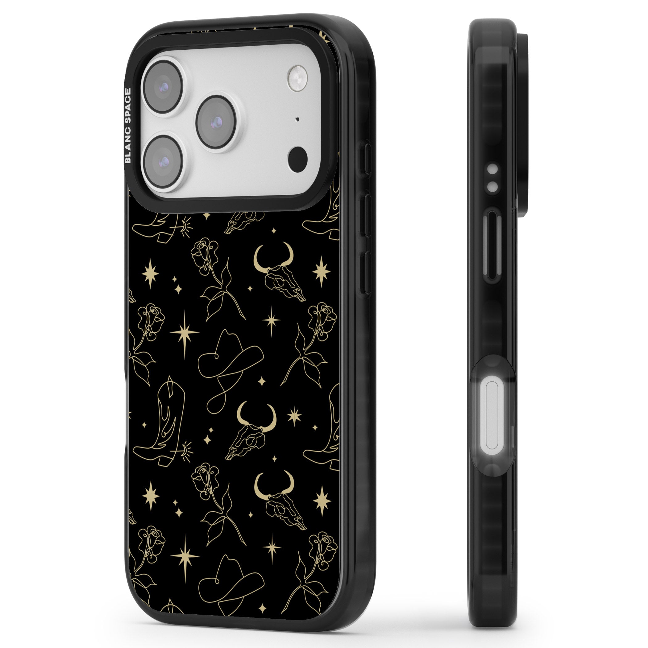 Celestial West Pattern iPhone 17 Pro Impact Black Phone Case Side Profile
