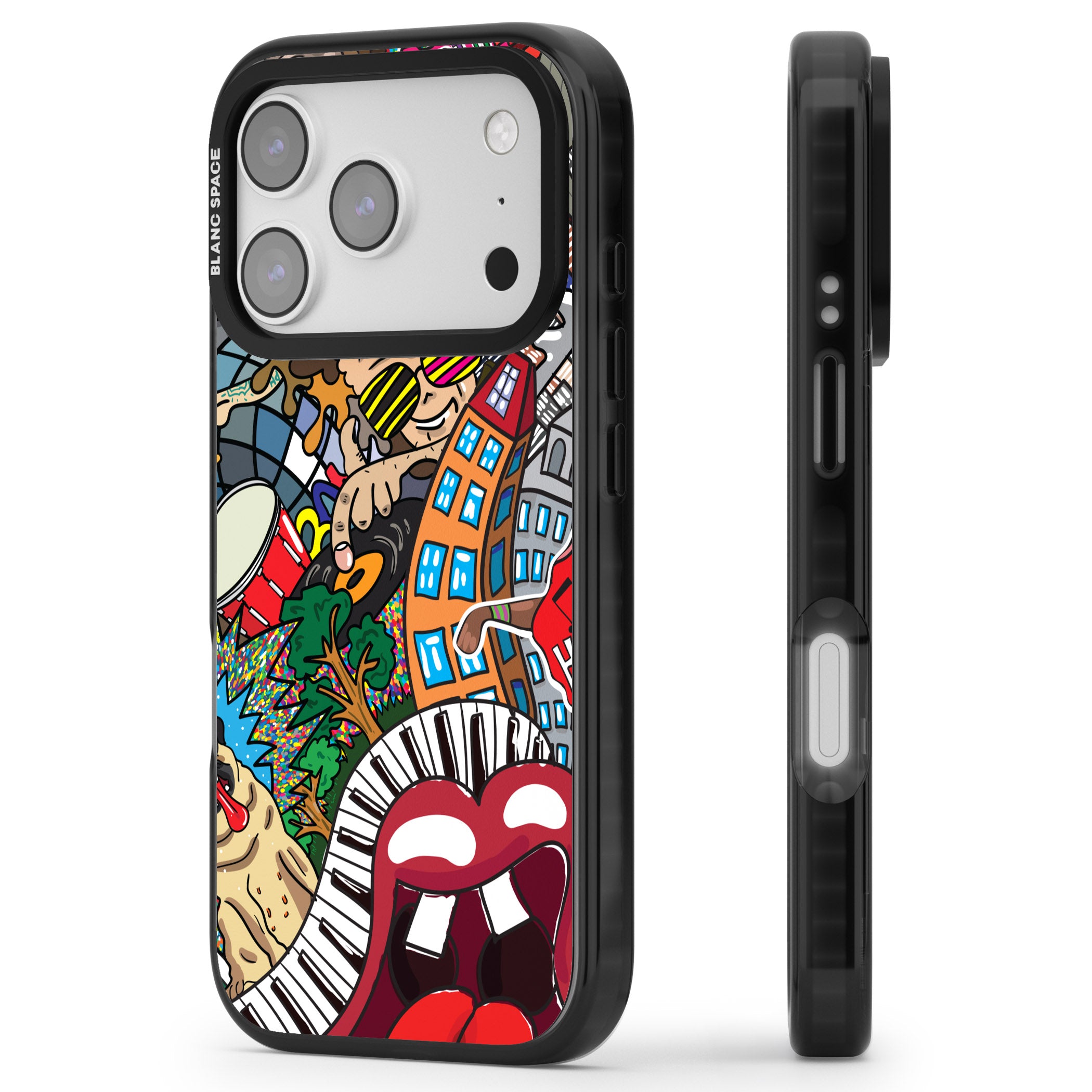 Funky Music City iPhone 17 Pro Max Impact Black Phone Case Side Profile