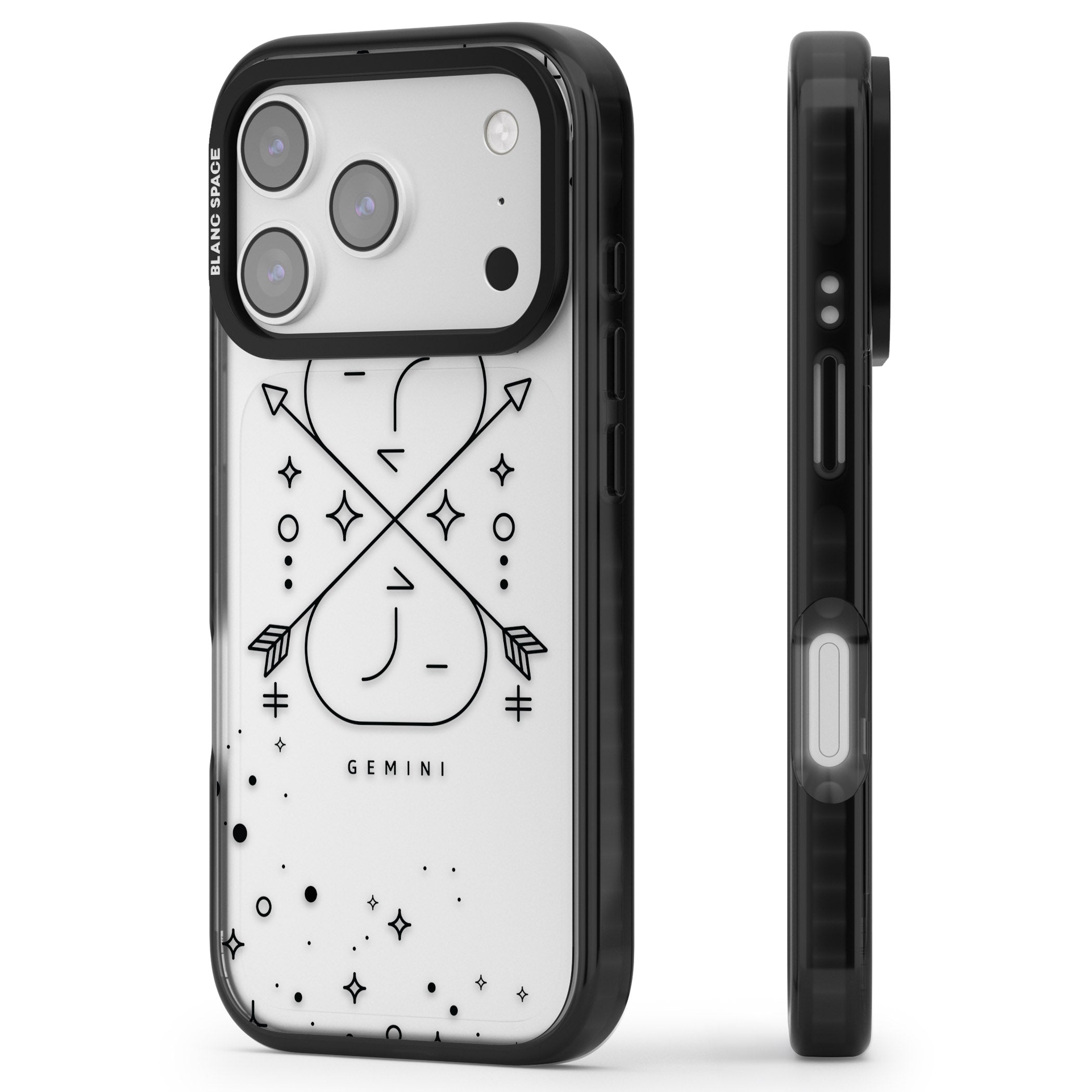 Gemini Zodiac iPhone 17 Pro Impact Black Phone Case Side Profile