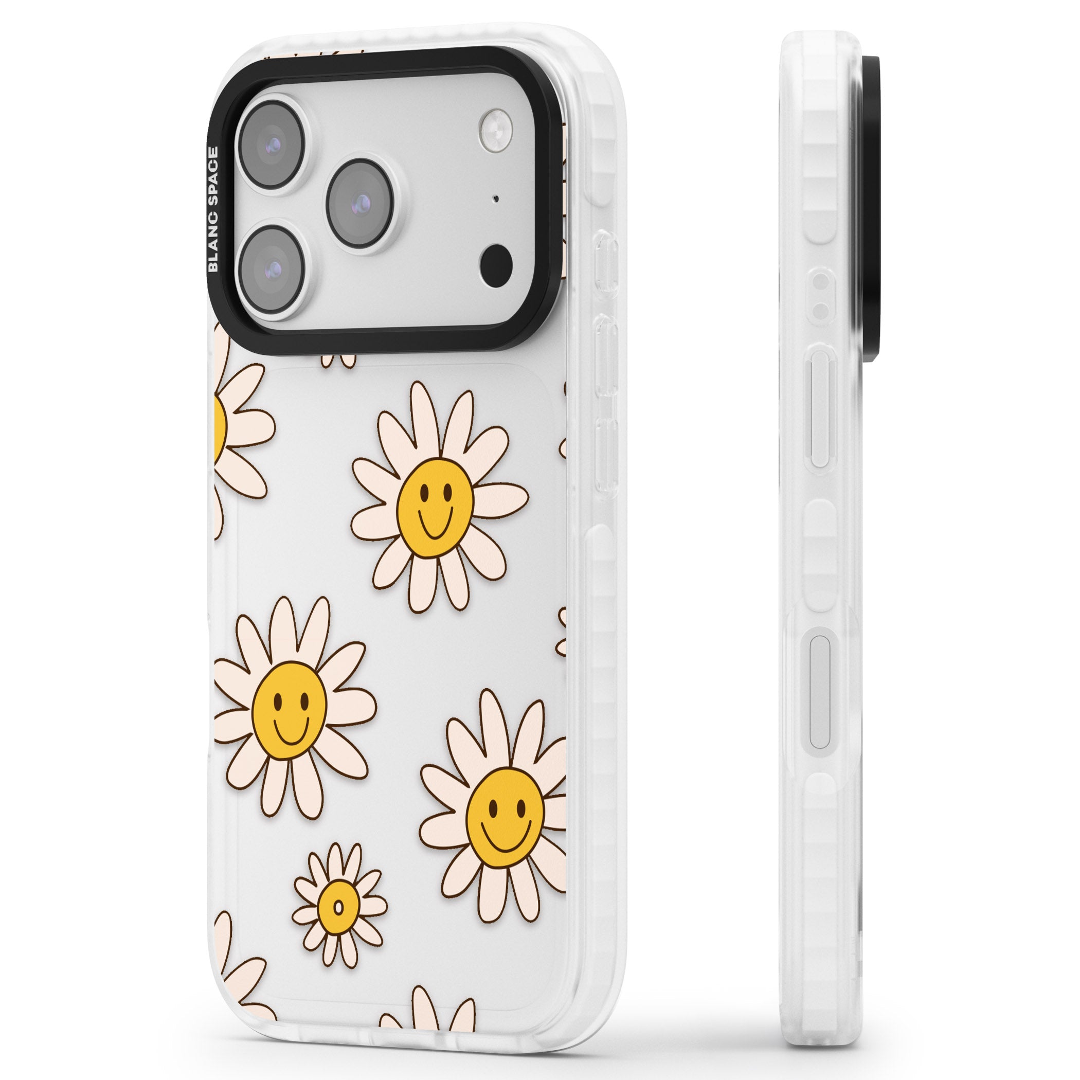 Daisy Faces iPhone 17 Pro Impact Clear Phone Case Side Profile