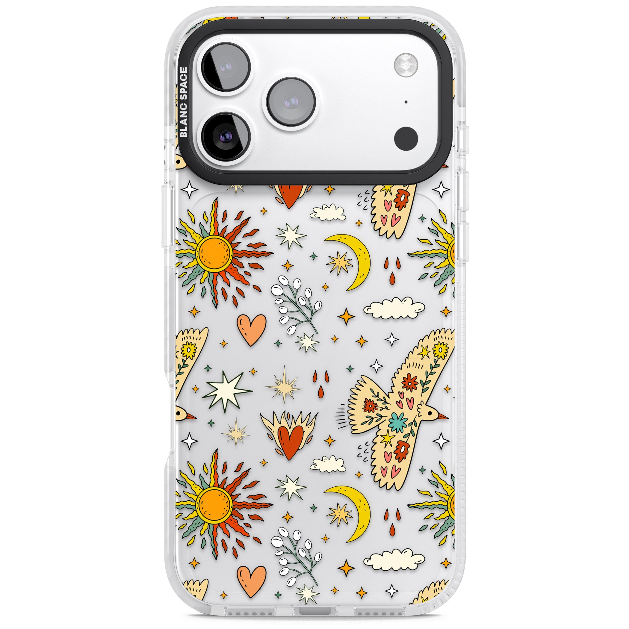 Boho Celestial Floral Bird Sun iPhone 17 Pro Impact Clear Phone Case