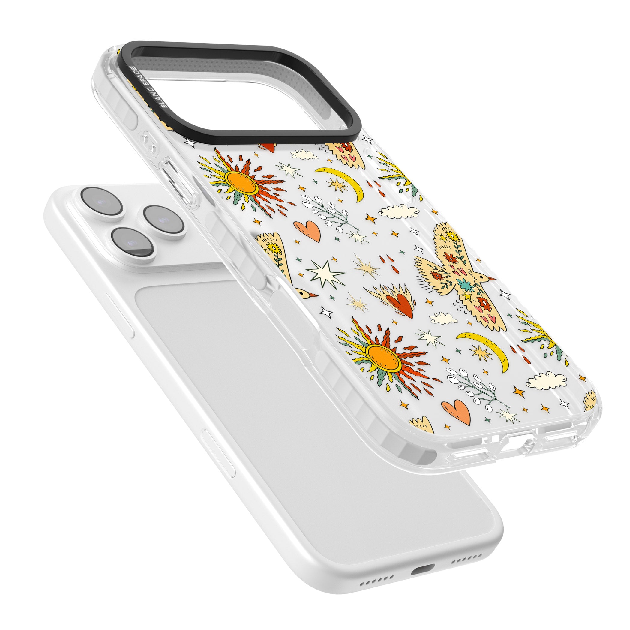 Boho Celestial Floral Bird Sun iPhone 17 Pro Impact Clear Phone Case Colours