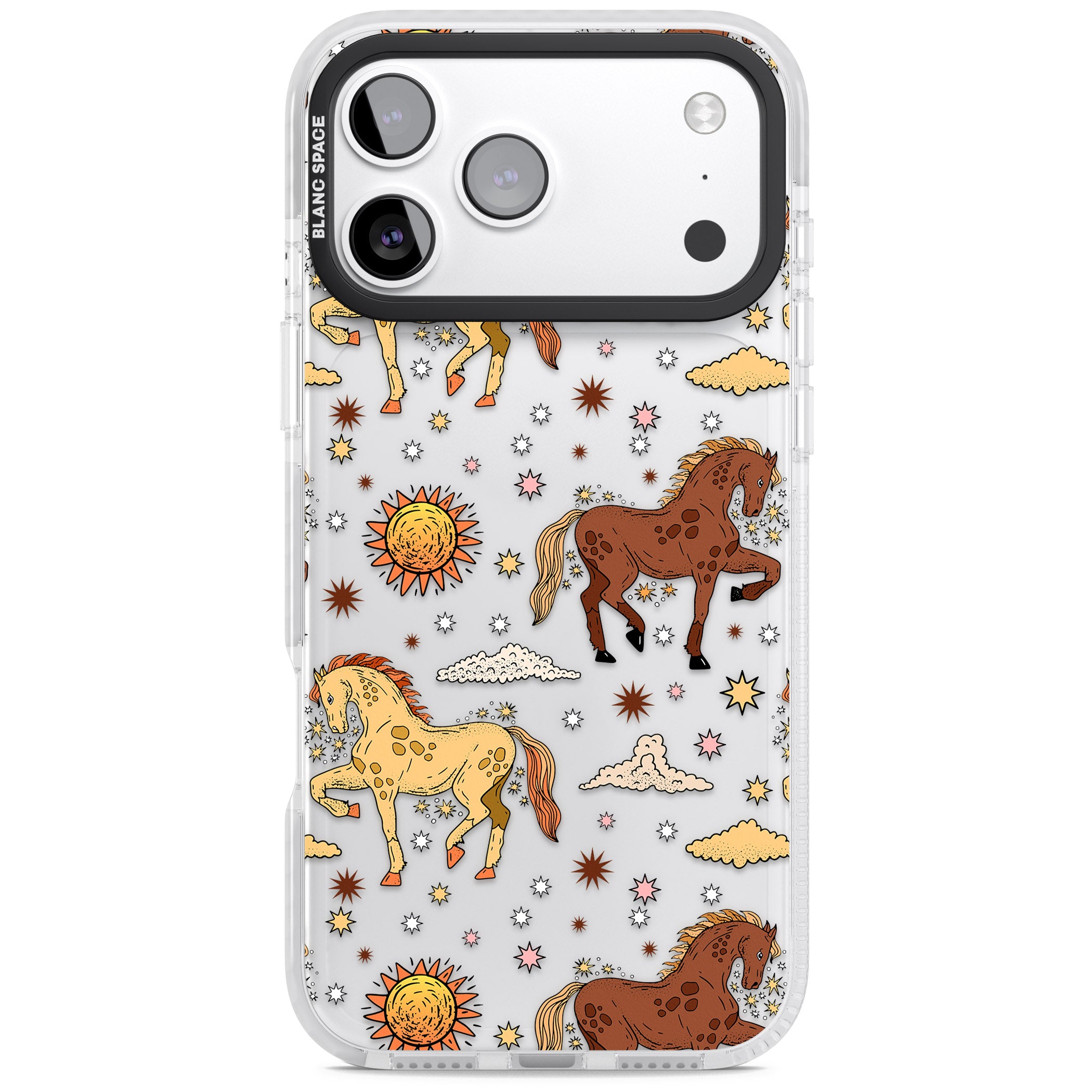 Boho Celestial Wild Horses iPhone 17 Pro Impact Clear Phone Case