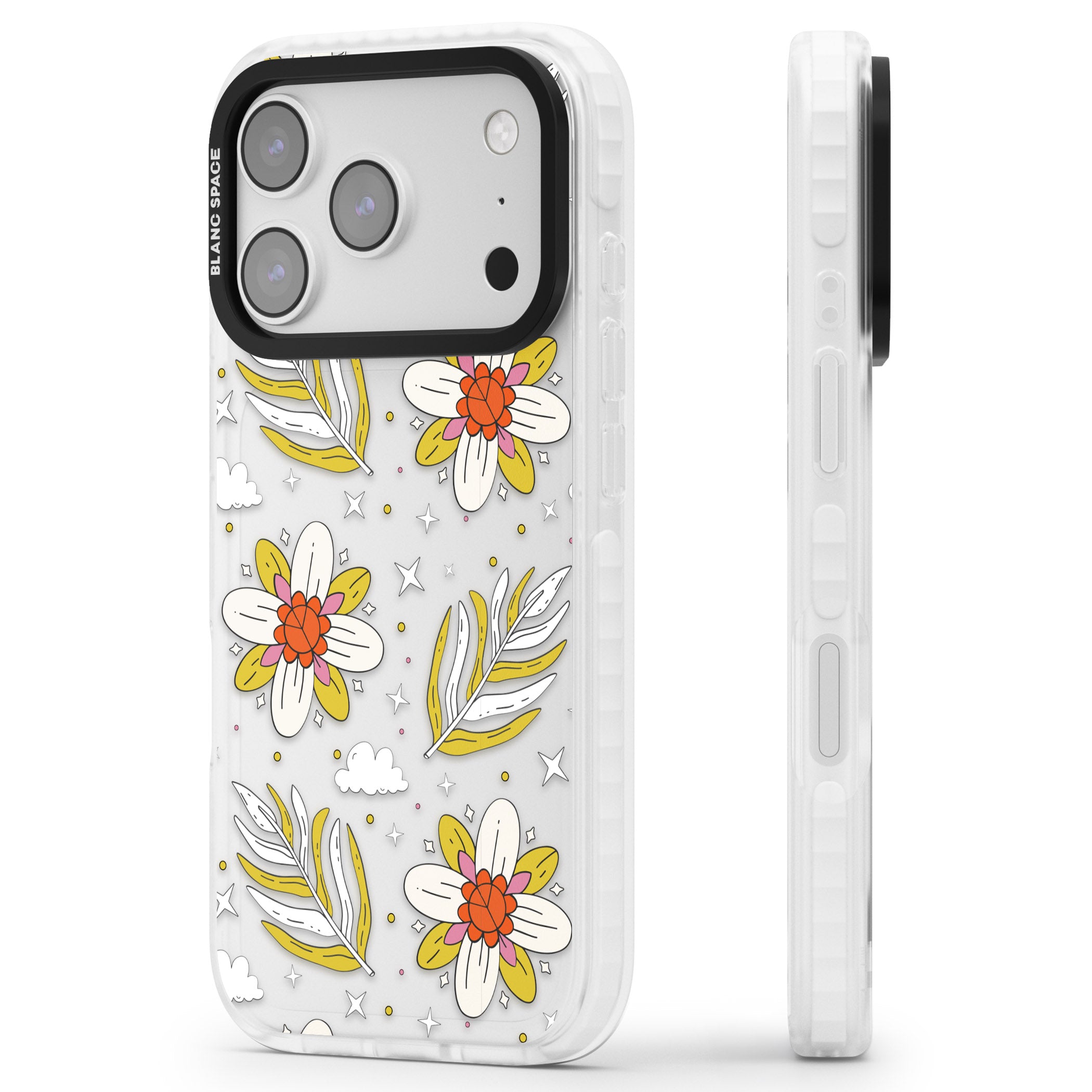 Boho Celestial Floral Dream iPhone 17 Pro Impact Clear Phone Case Side Profile