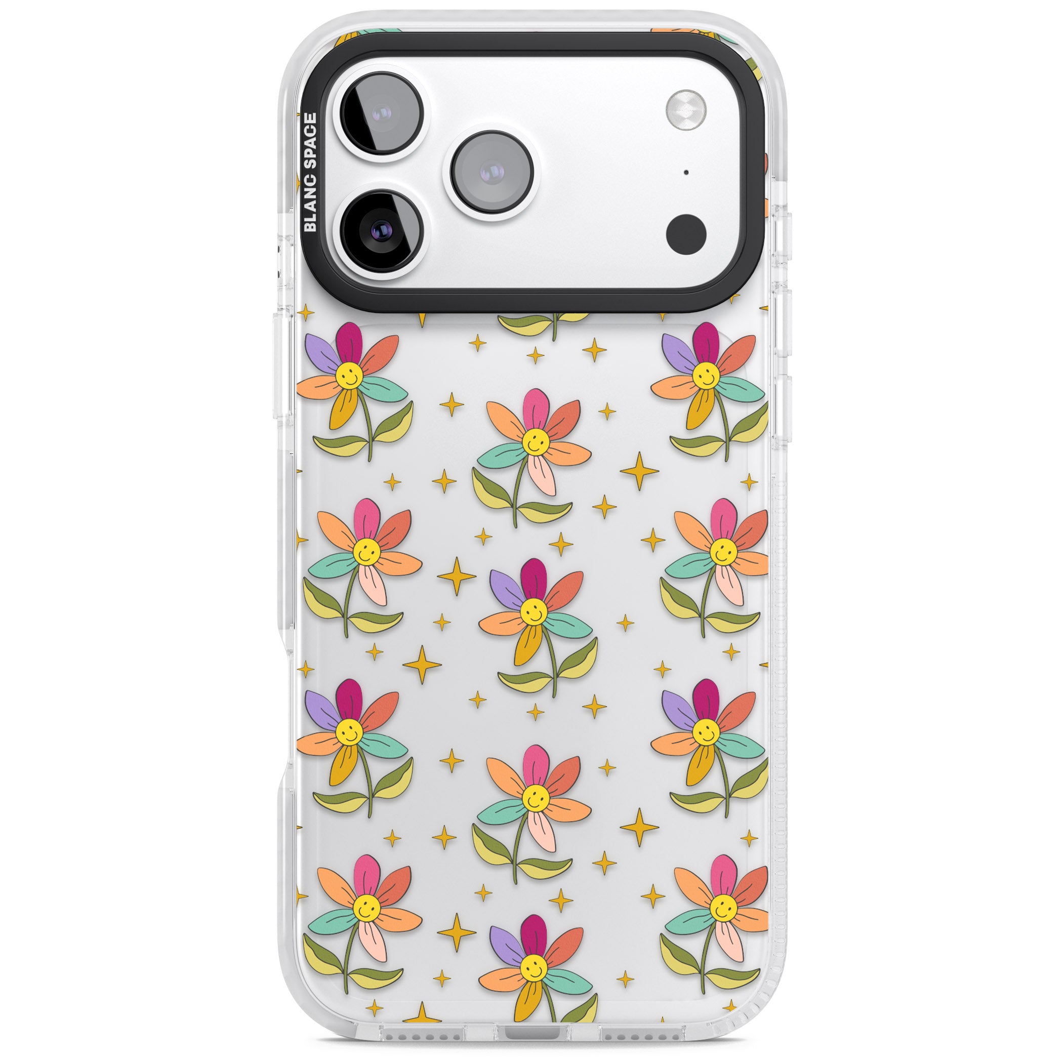 Boho Celestial Happy Flower iPhone 17 Pro Impact Clear Phone Case