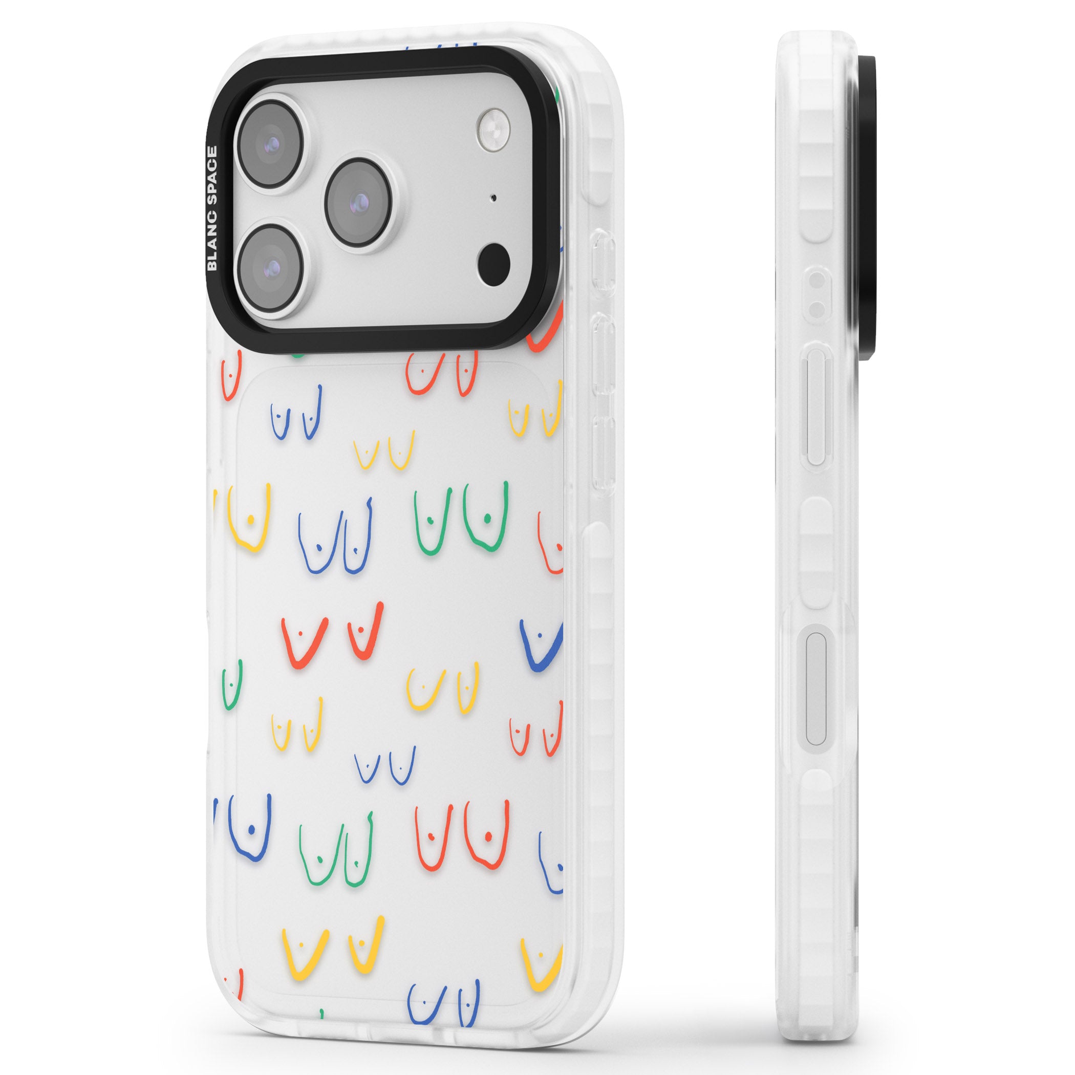 Boob Pattern (Mixed Colours) iPhone 17 Pro Max Impact Clear Phone Case Side Profile