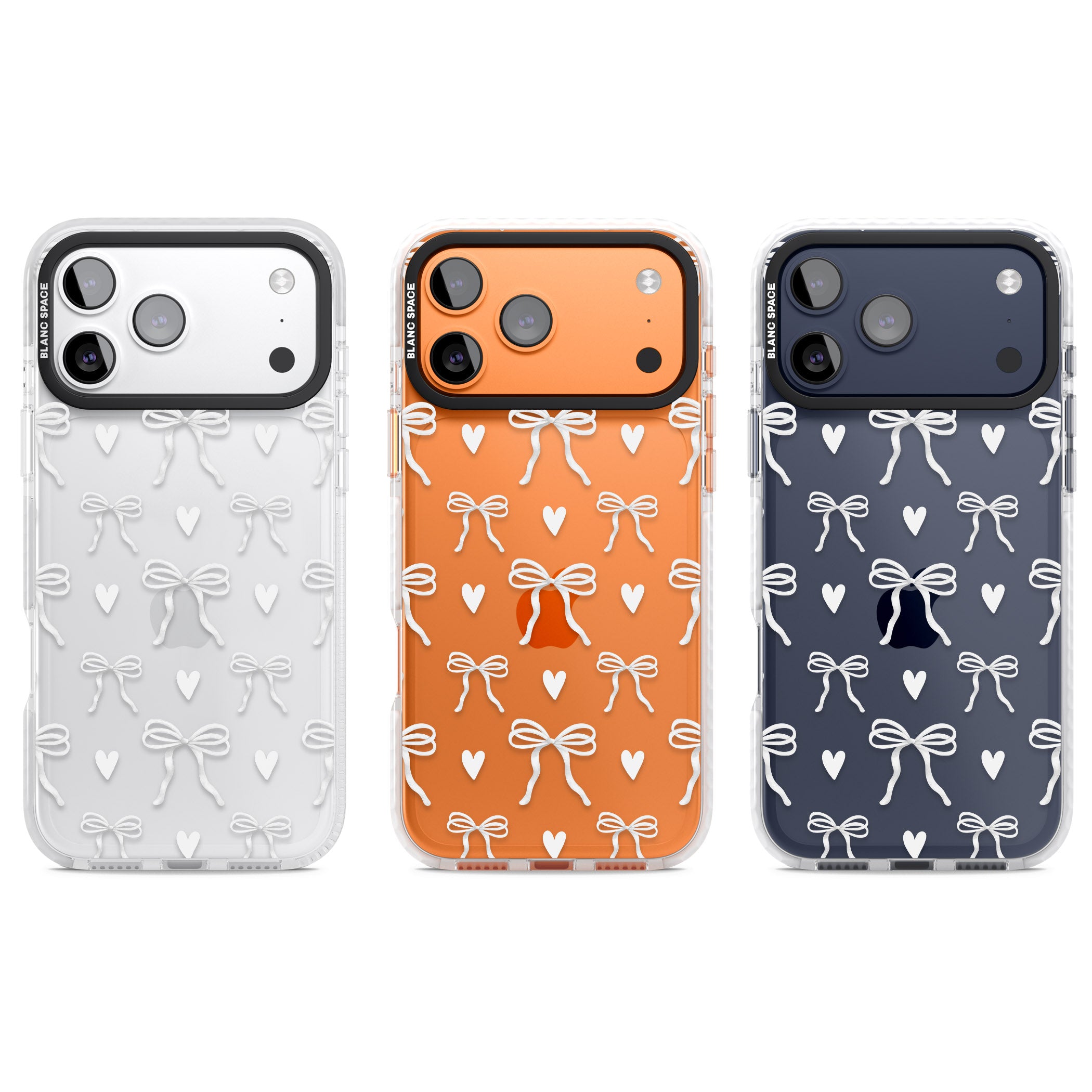 White Bows & Hearts iPhone 17 Pro Impact Clear Phone Case APT Impact Protection