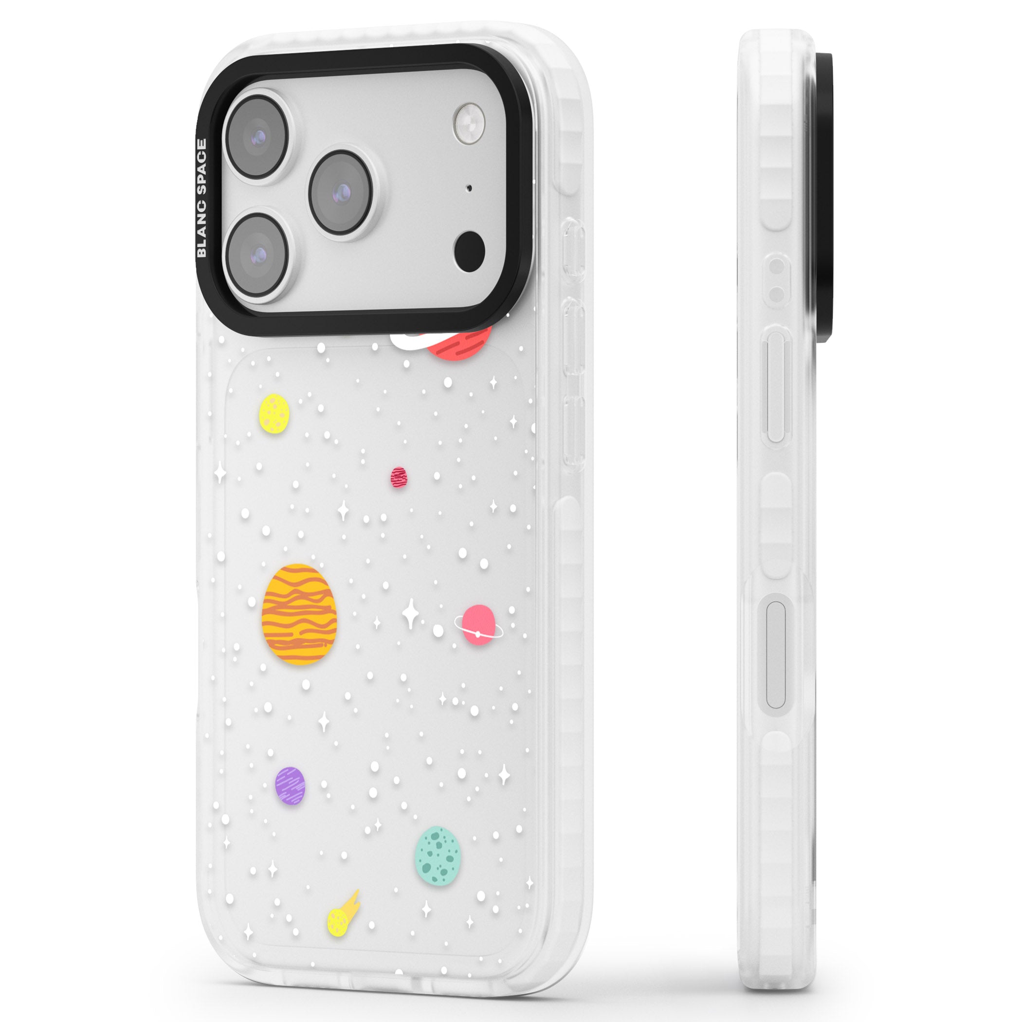 Cute Cartoon Planets (Clear) iPhone 17 Pro Max Impact Clear Phone Case Side Profile
