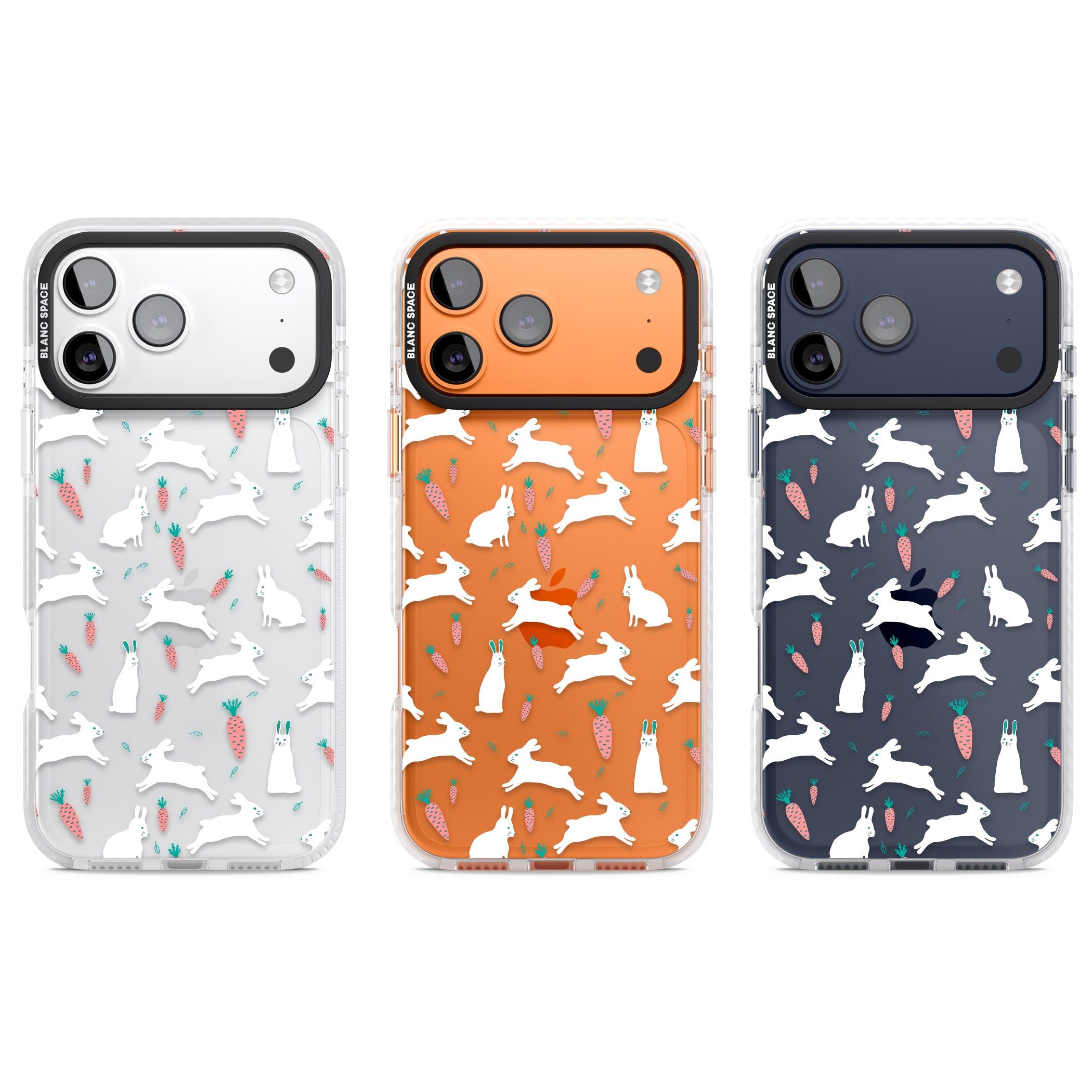 White Bunnies And Carrots iPhone 17 Pro Impact Clear Phone Case APT Impact Protection