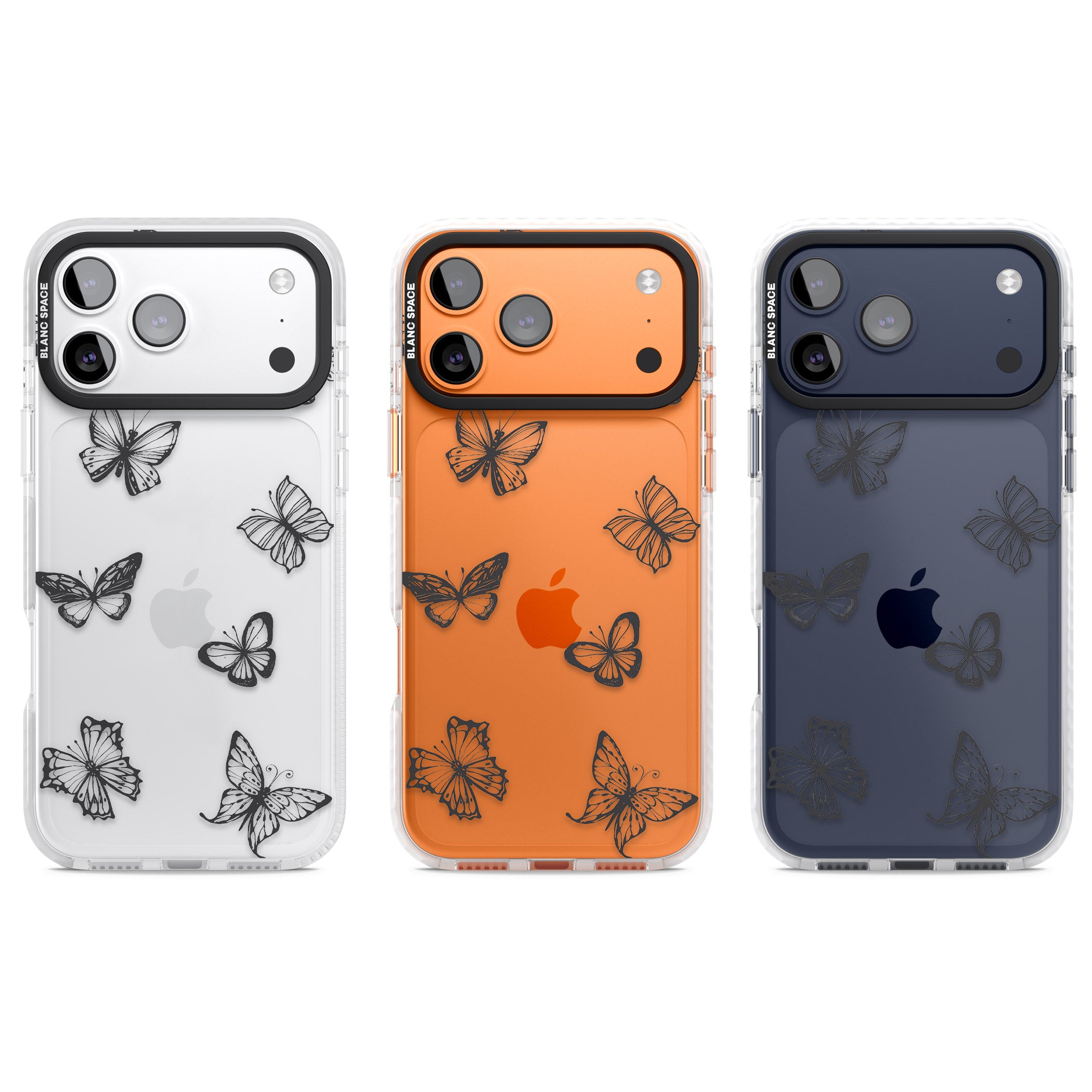 Grey Butterfly Line Pattern iPhone 17 Pro Impact Clear Phone Case APT Impact Protection