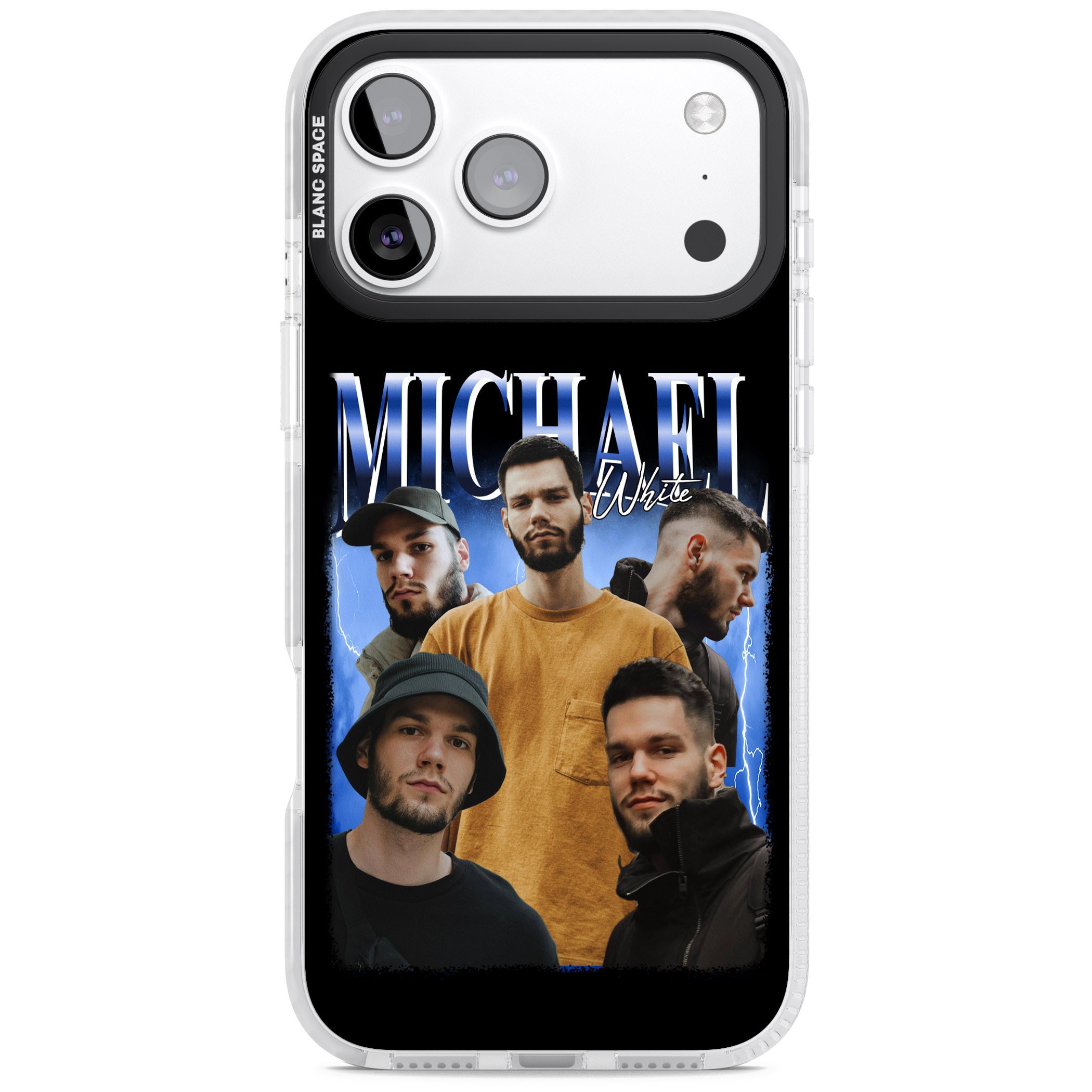 Personalised Airbrush Name & Photo Collage (Blue) iPhone 17 Pro Impact Clear Phone Case