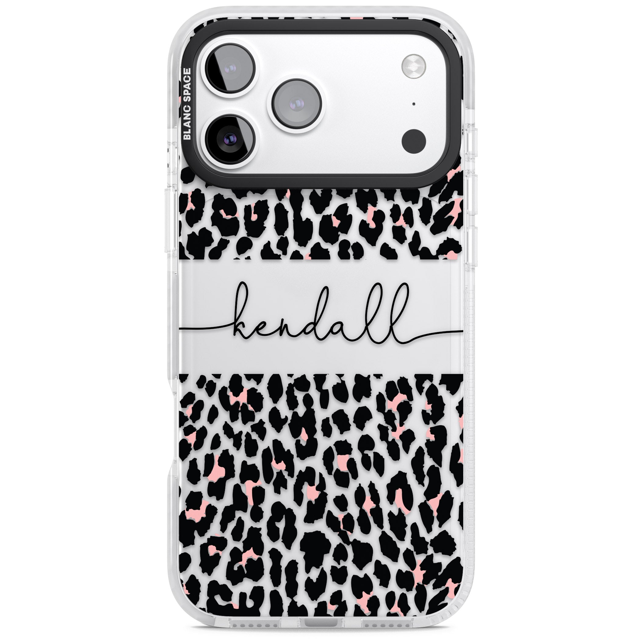 Personalised Cursive Leopard Spots iPhone 17 Pro Max Impact Clear Phone Case