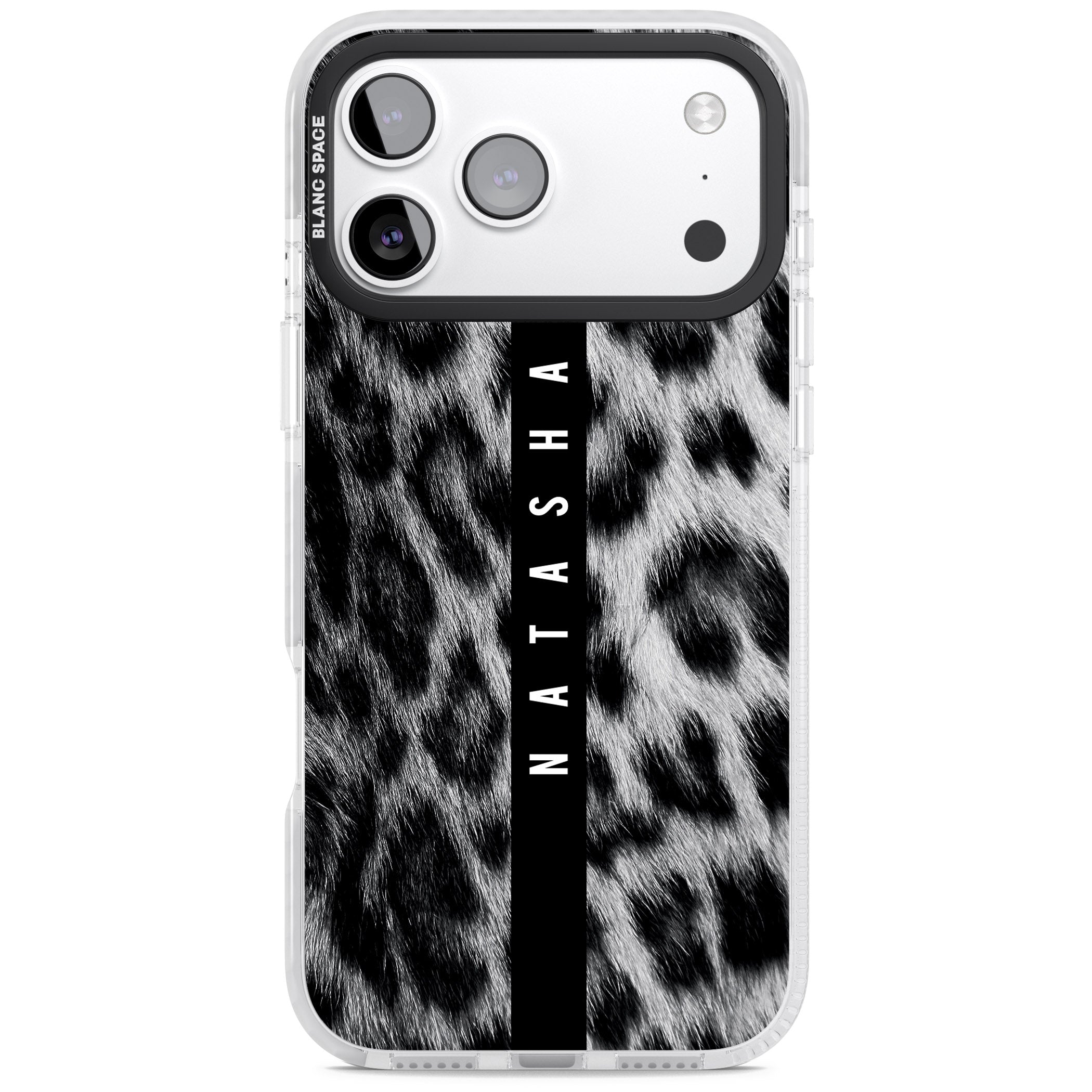Personalised Snow Leopard Print iPhone 17 Pro Max Impact Clear Phone Case
