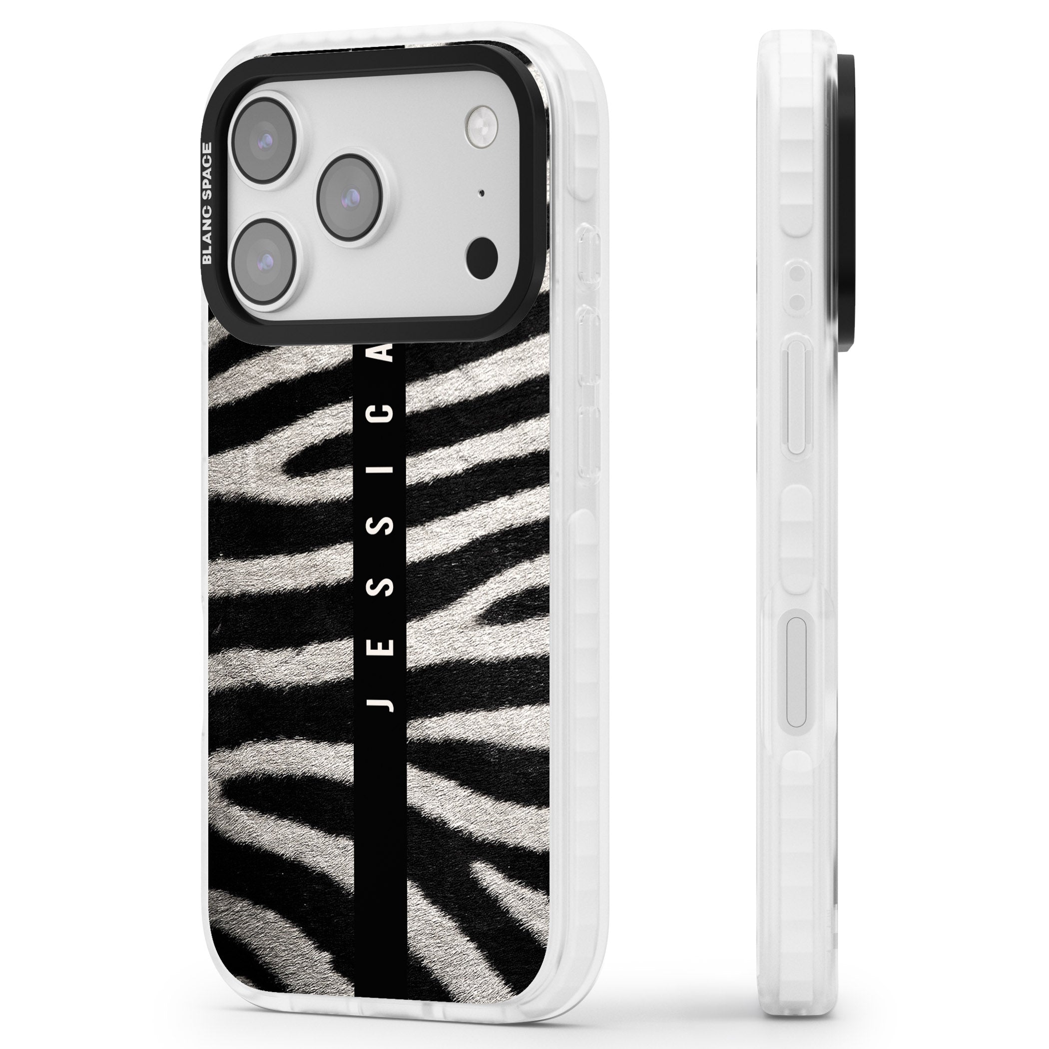 Personalised Zebra Print iPhone 17 Pro Impact Clear Phone Case Side Profile