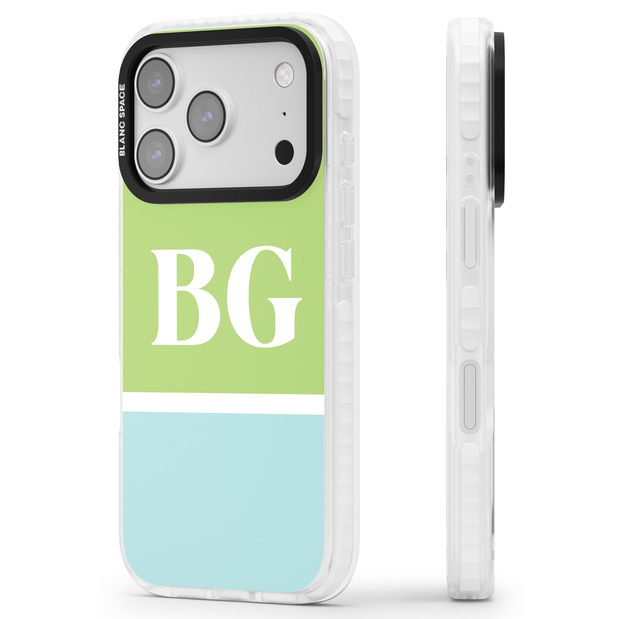 Personalised Colorblock: Green & Turquoise iPhone 17 Pro Max Impact Clear Phone Case Side Profile