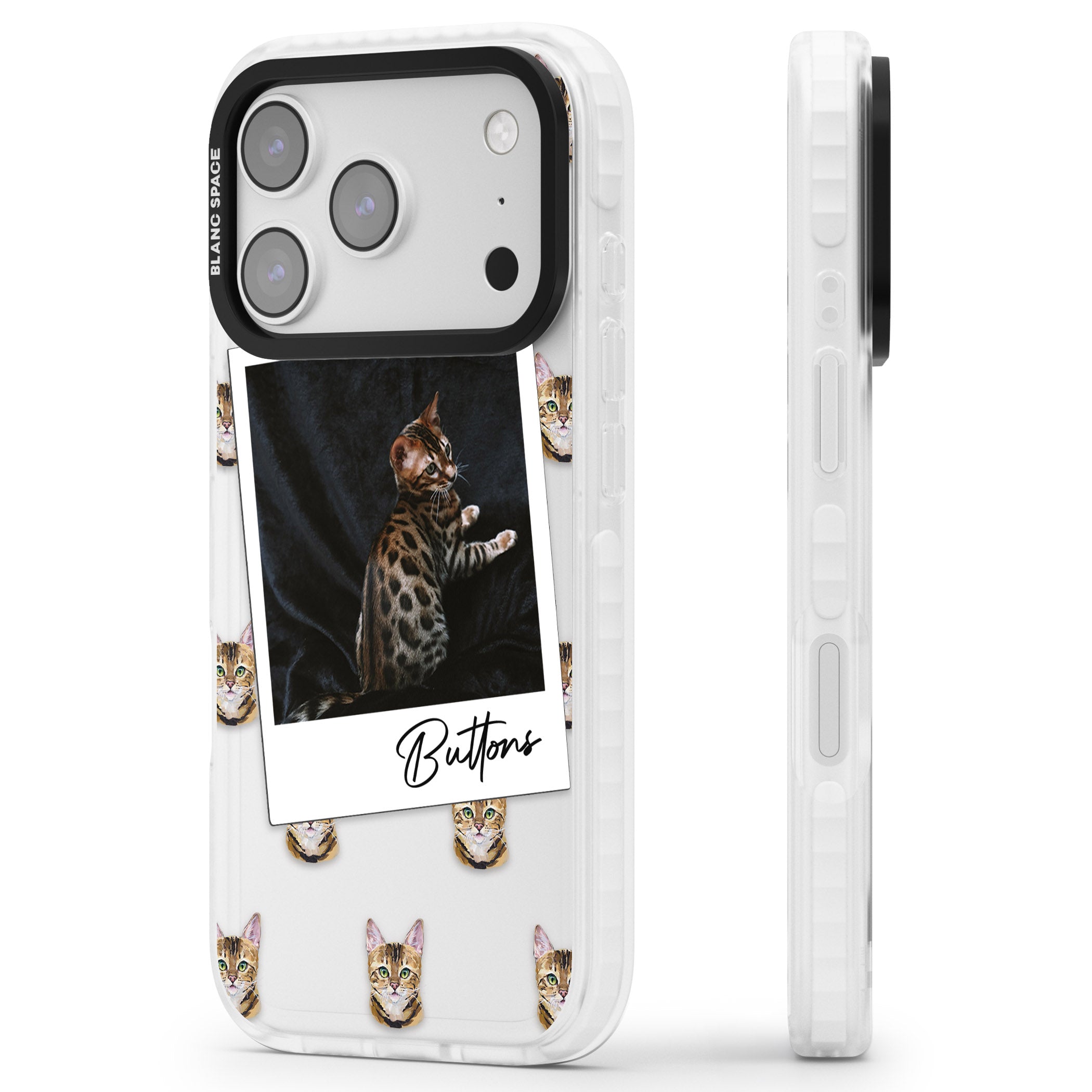 Personalised Bengal Cat Photo iPhone 17 Pro Max Impact Clear Phone Case Side Profile