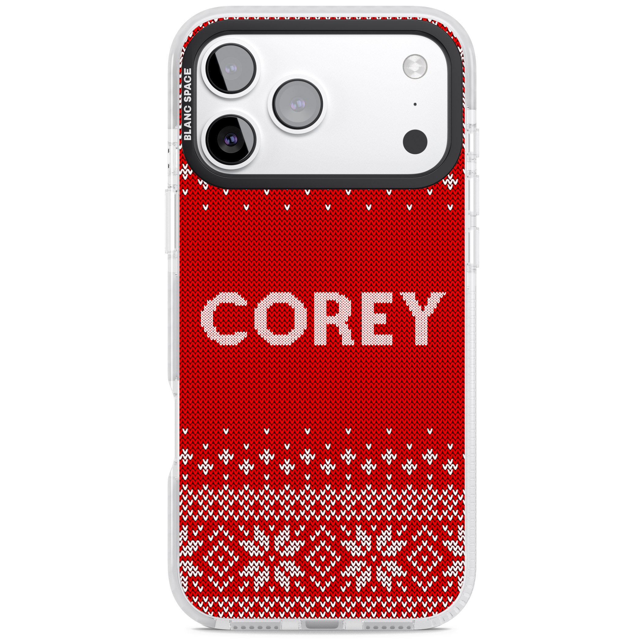 Personalised Red Christmas Knit iPhone 17 Pro Max Impact Clear Phone Case