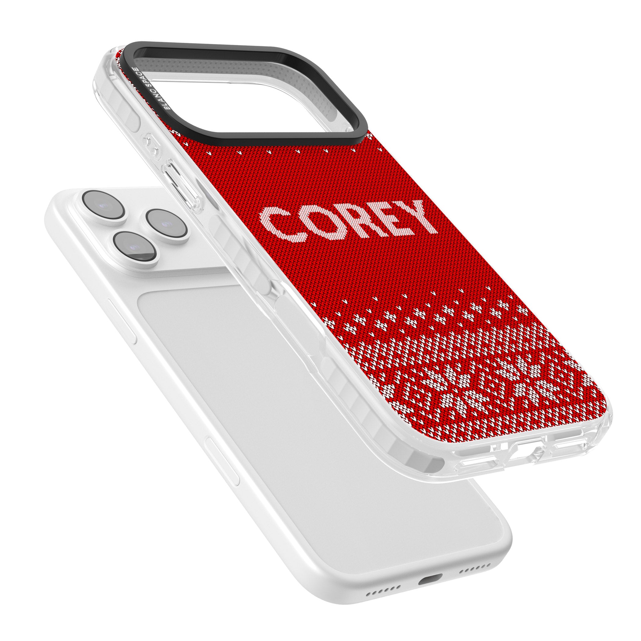 Personalised Red Christmas Knit iPhone 17 Pro Max Impact Clear Phone Case Colours