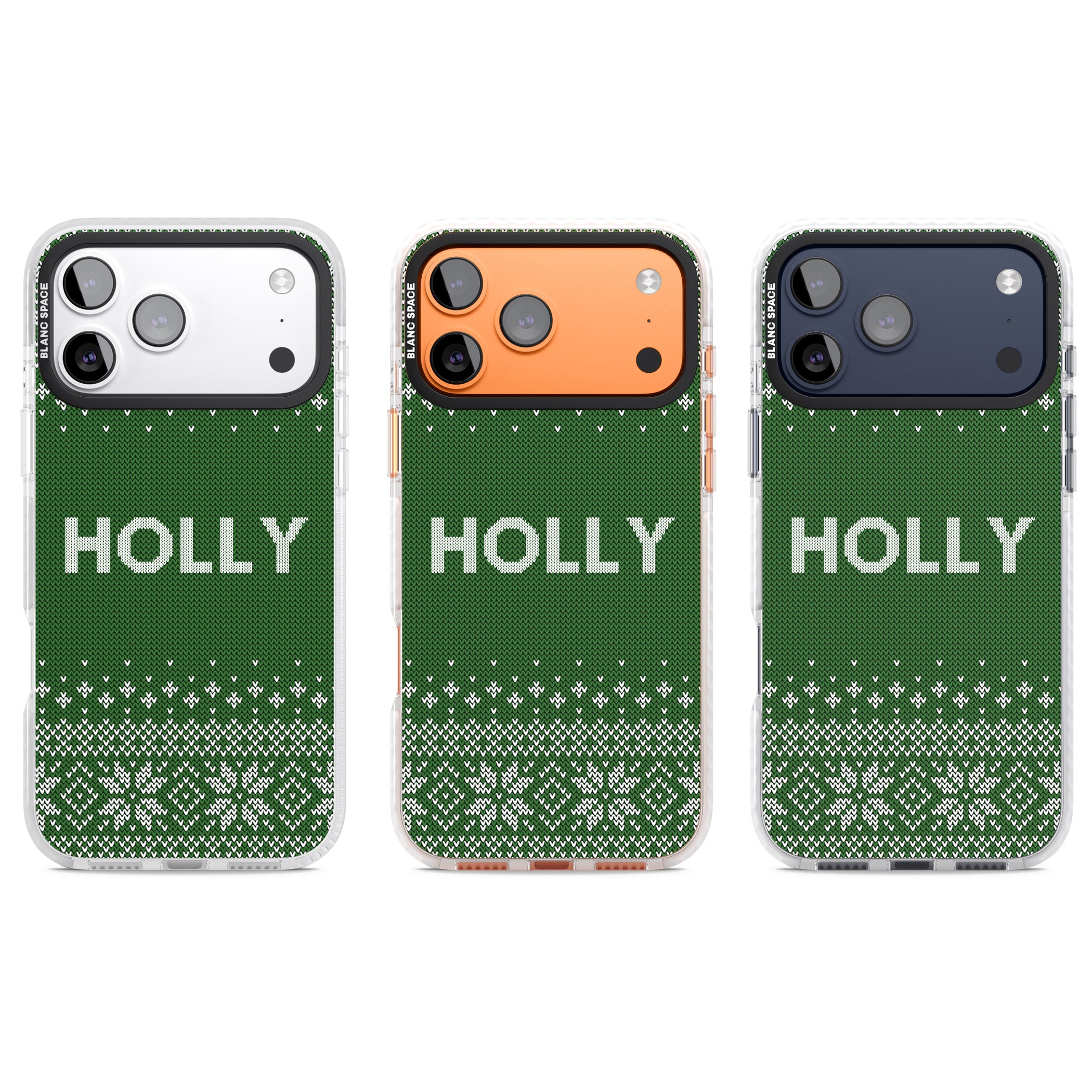 Personalised Green Christmas Knit iPhone 17 Pro Impact Clear Phone Case APT Impact Protection