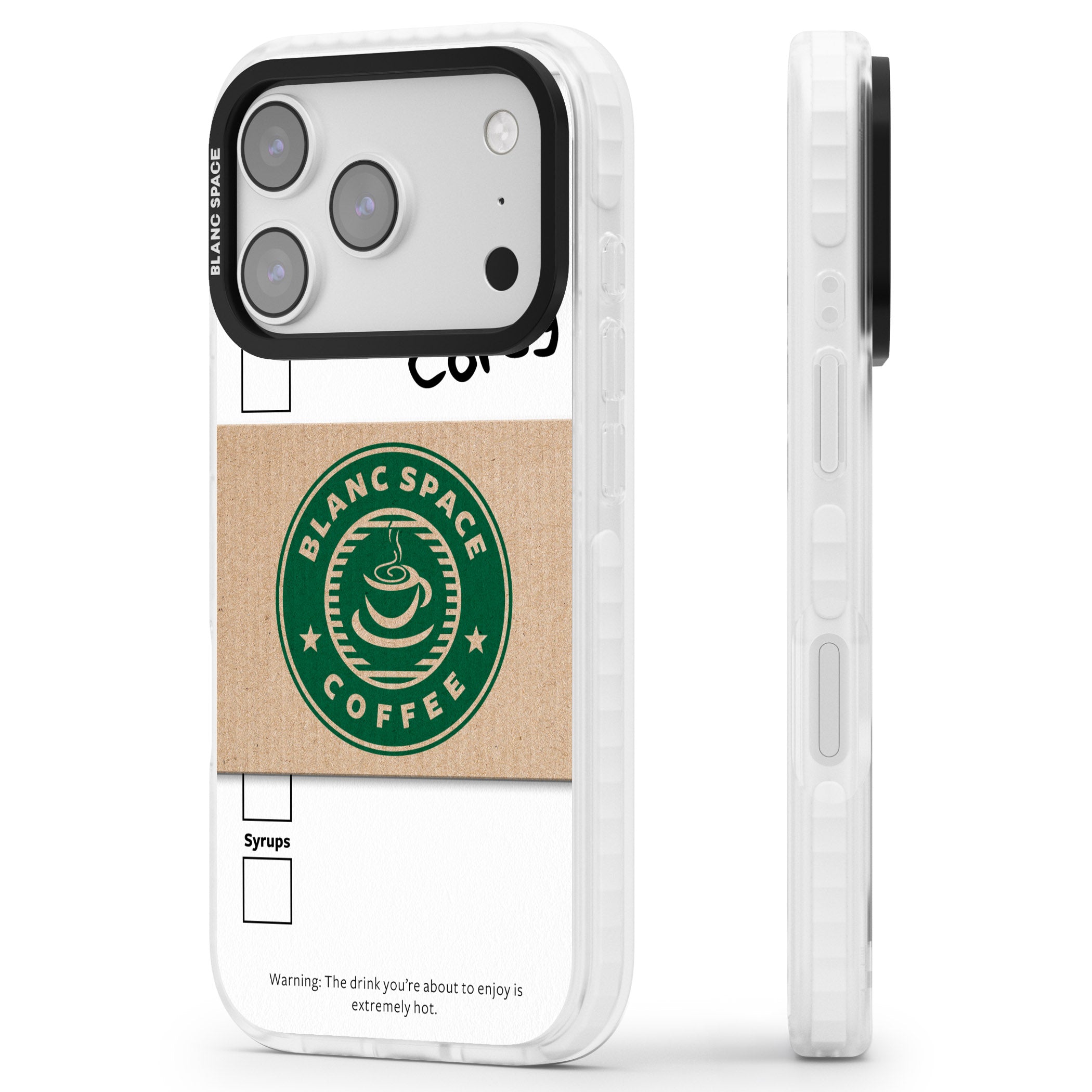 Personalised Coffee Cup iPhone 17 Pro Max Impact Clear Phone Case Side Profile