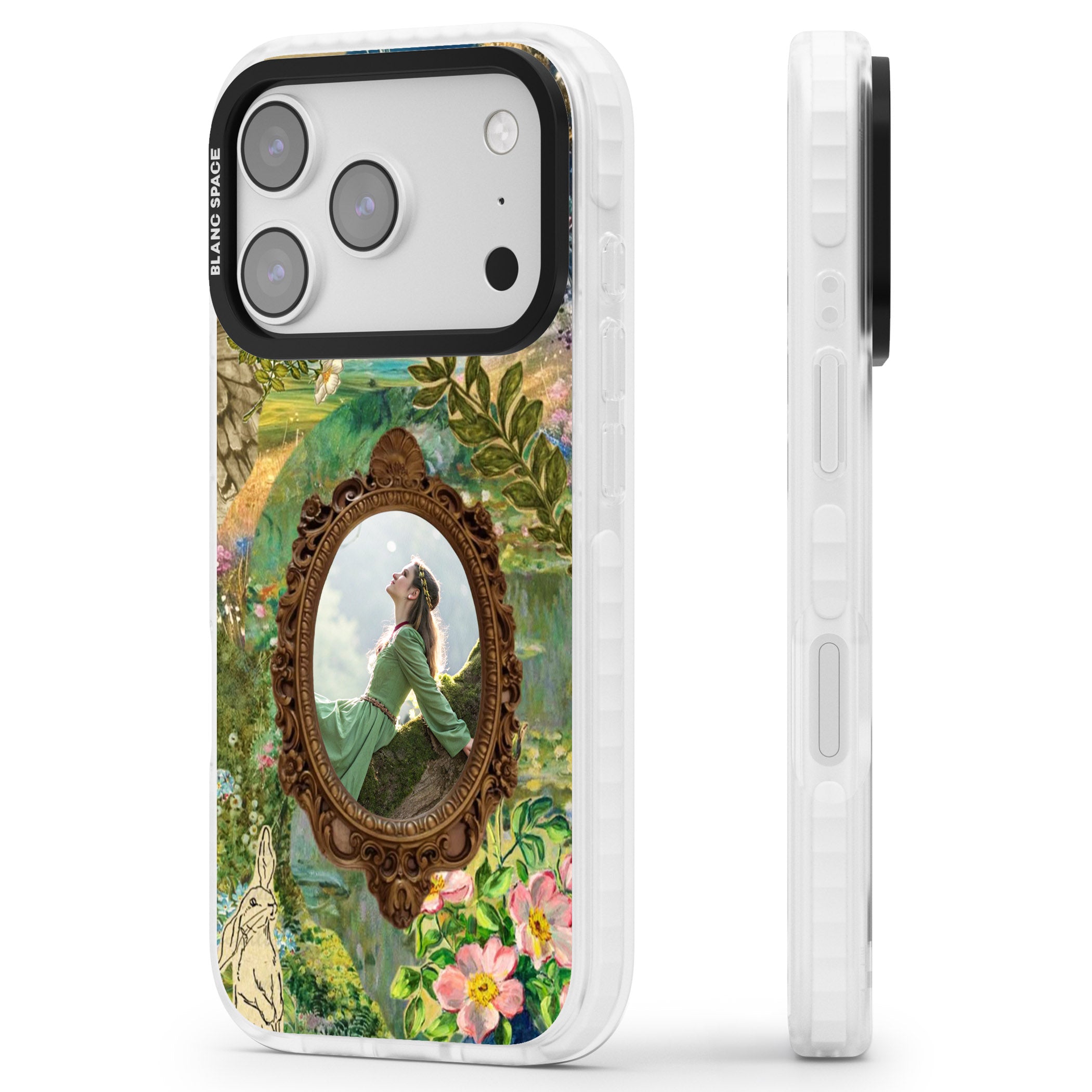 Personalised Meadow Frame iPhone 17 Pro Impact Clear Phone Case Side Profile