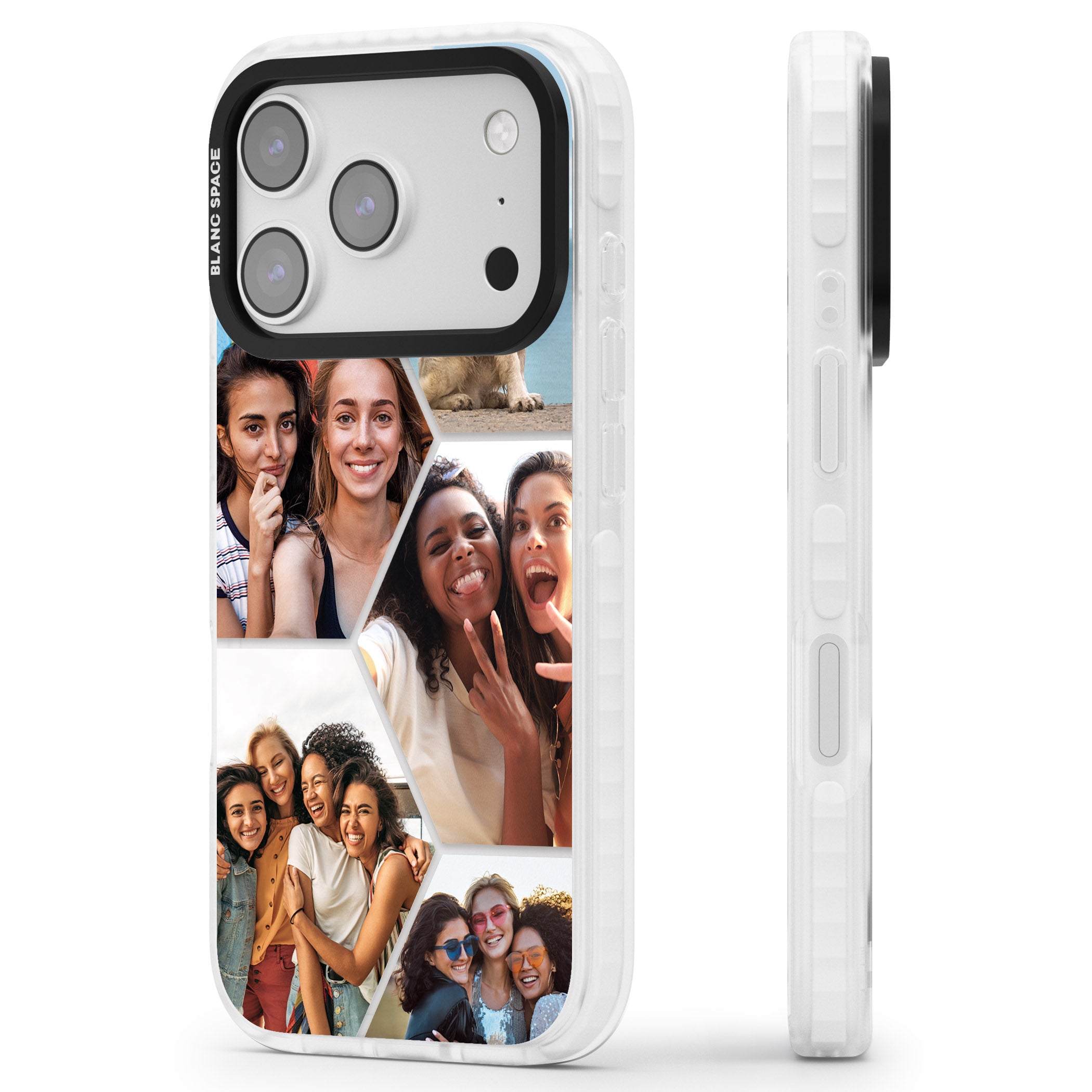 Personalised Beehive Photo Grid iPhone 17 Pro Impact Clear Phone Case Side Profile