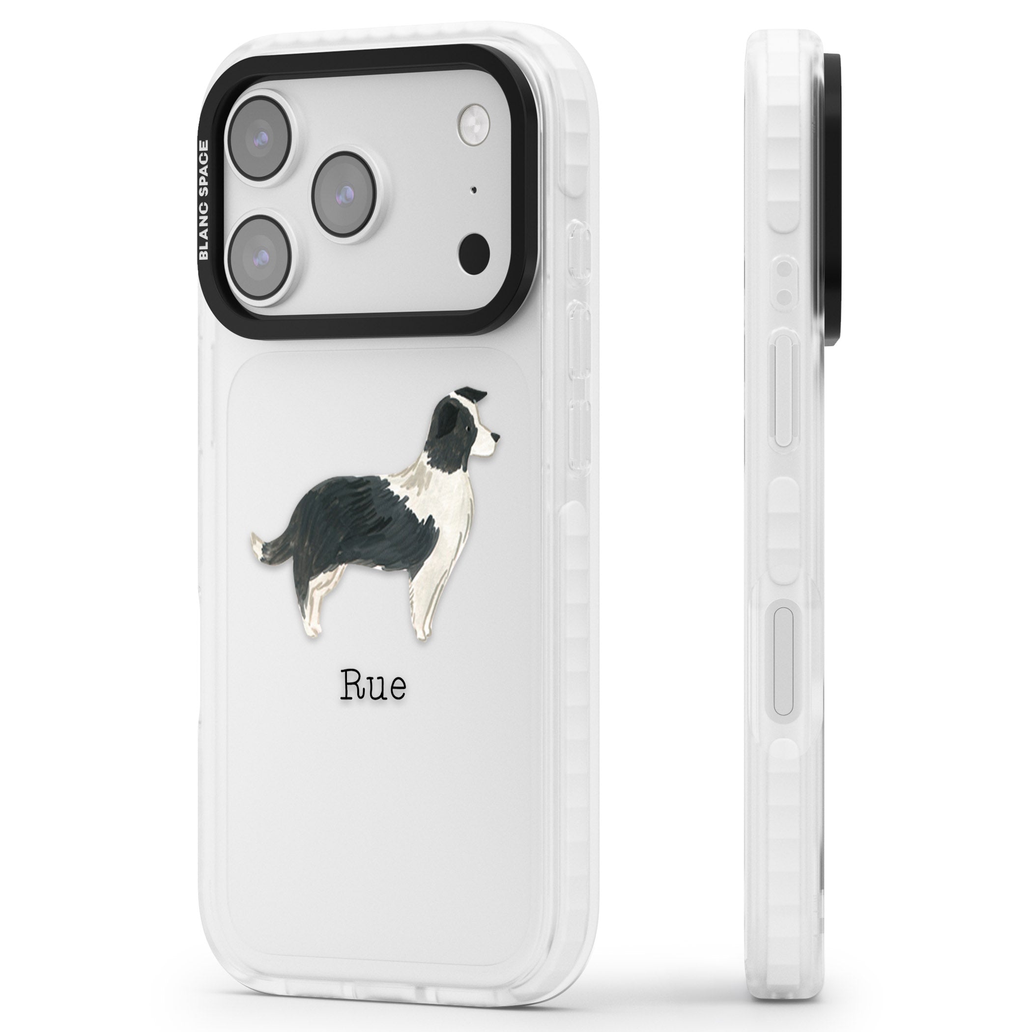 Personalised Border Collie iPhone 17 Pro Max Impact Clear Phone Case Side Profile