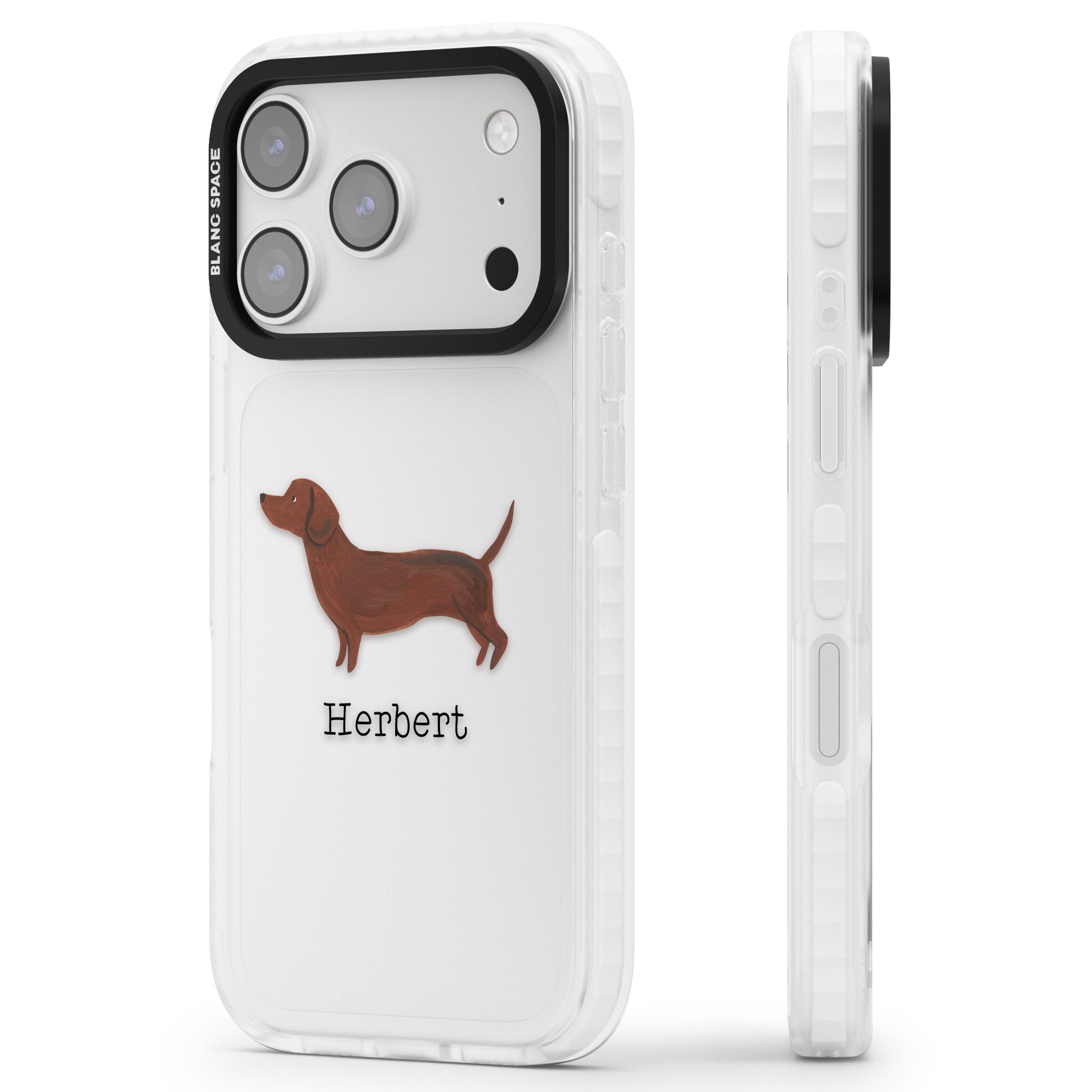 Personalised Sausage Dog iPhone 17 Pro Max Impact Clear Phone Case Side Profile