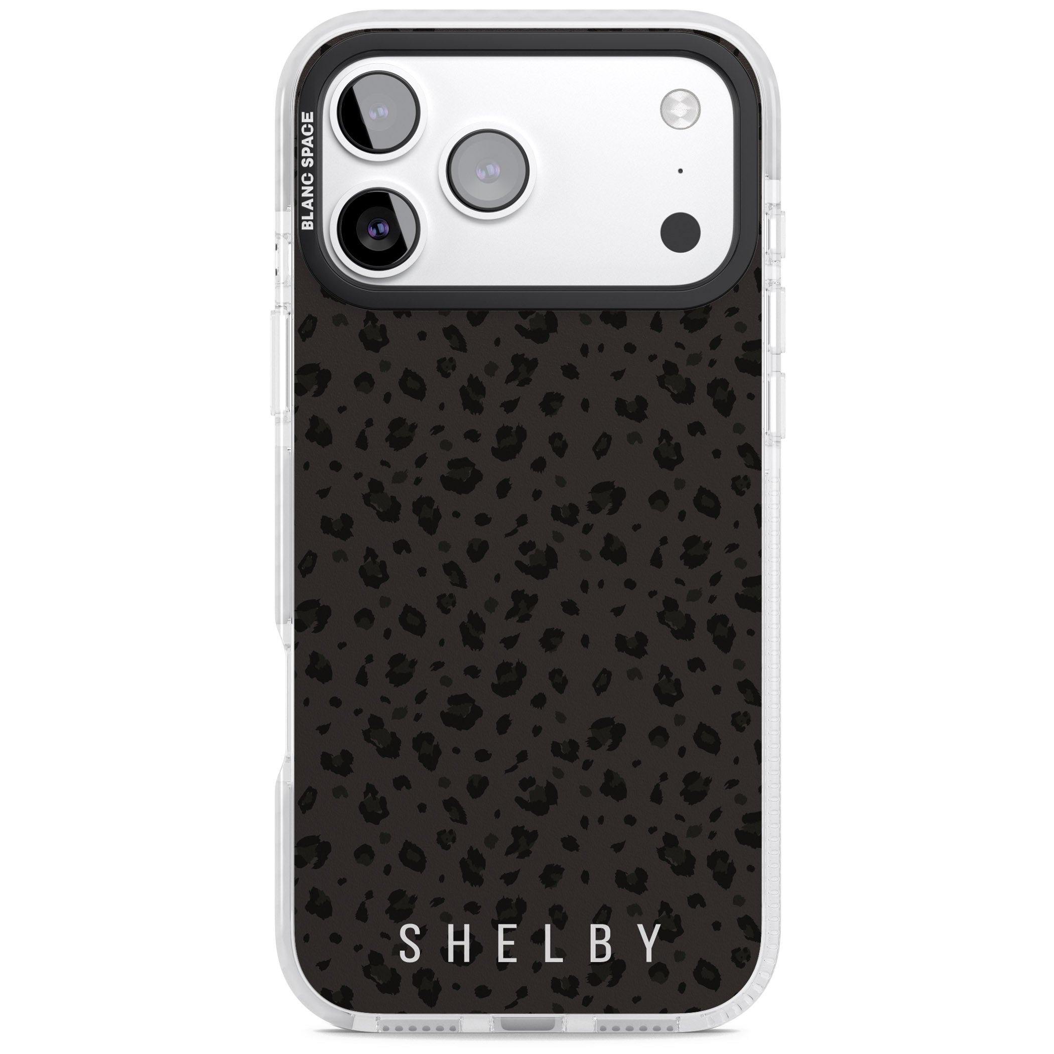 Personalised Dark Leopard Lettering iPhone 17 Pro Impact Clear Phone Case