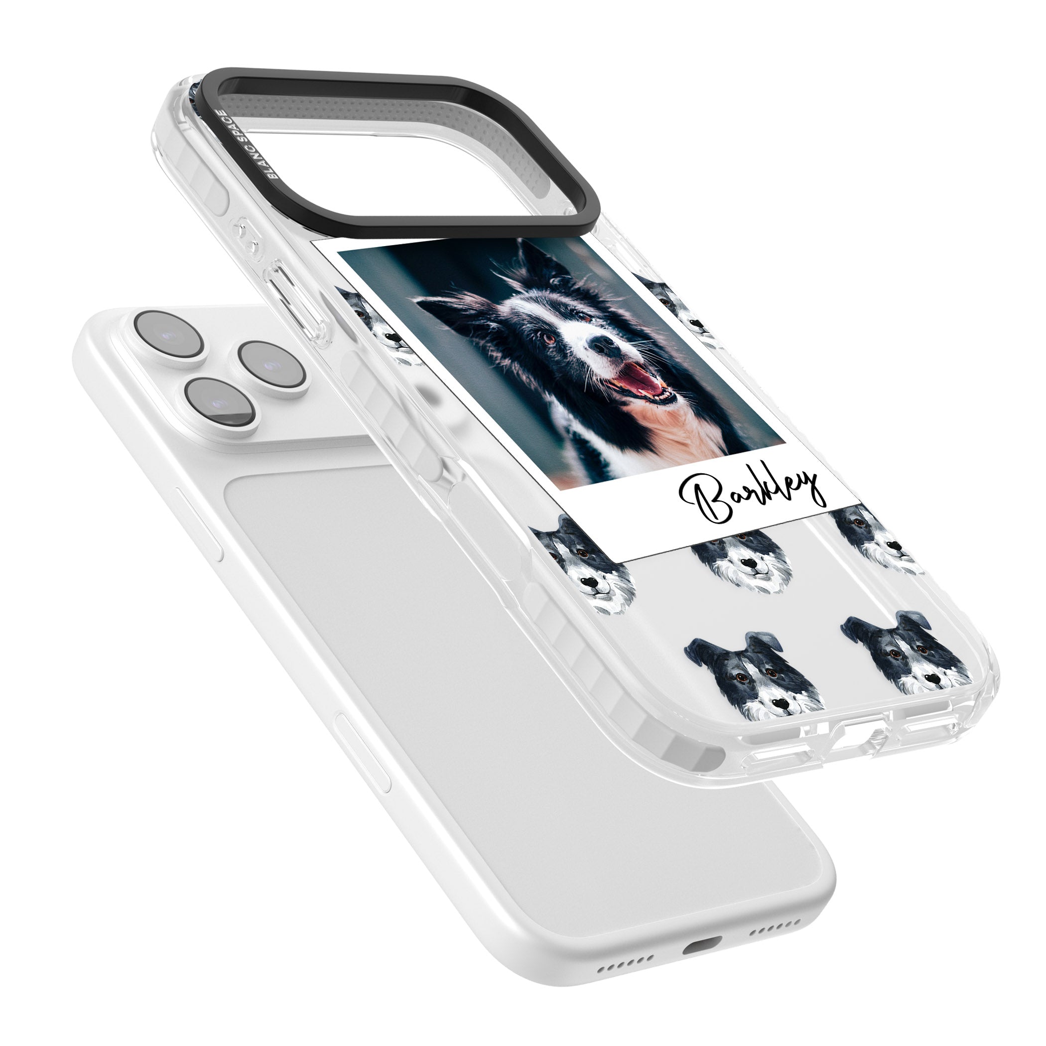 Personalised Border Collie Instant Camera Photo iPhone 17 Pro Impact Clear Phone Case Colours
