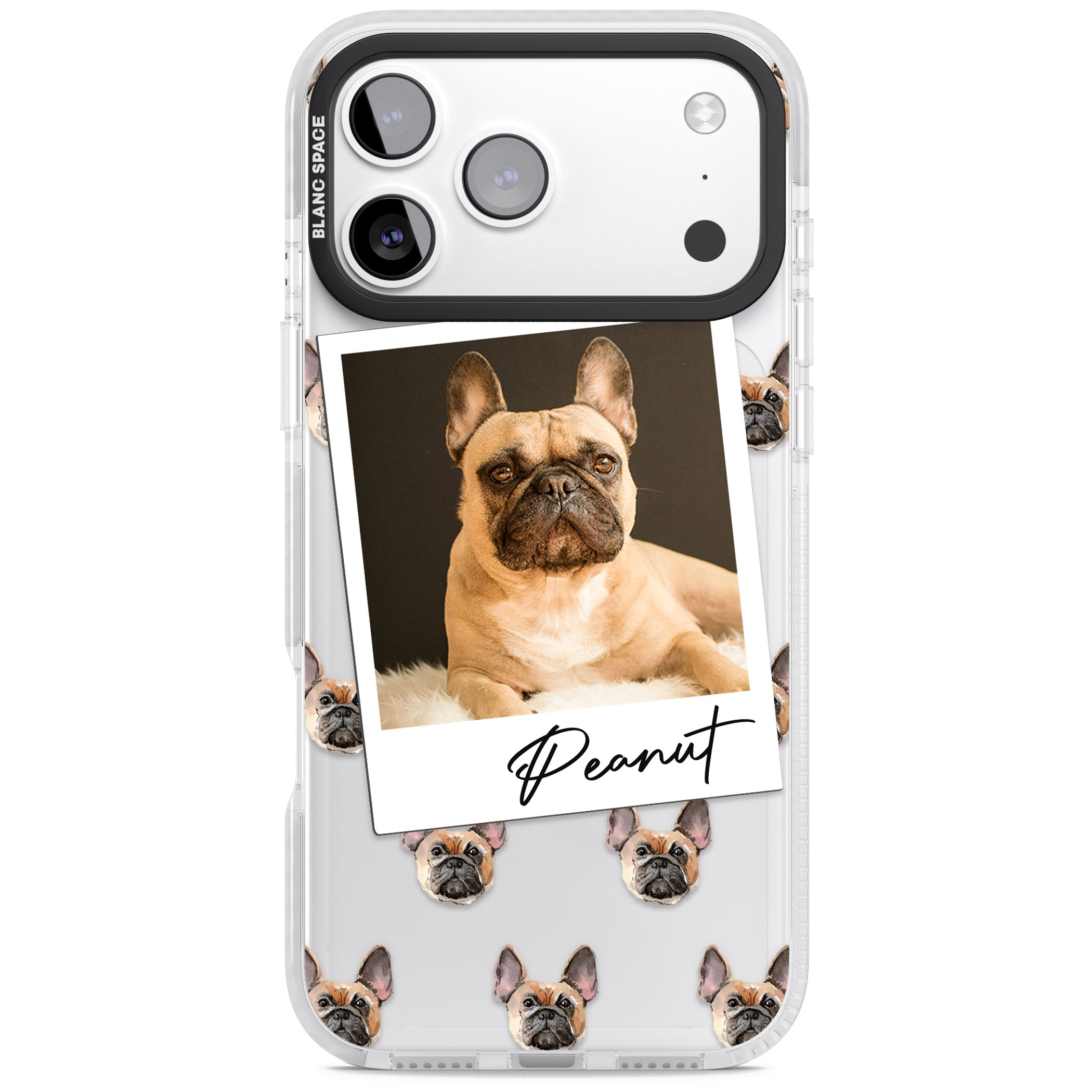 Personalised Tan French Bulldog Instant Camera Photo iPhone 17 Pro Max Impact Clear Phone Case