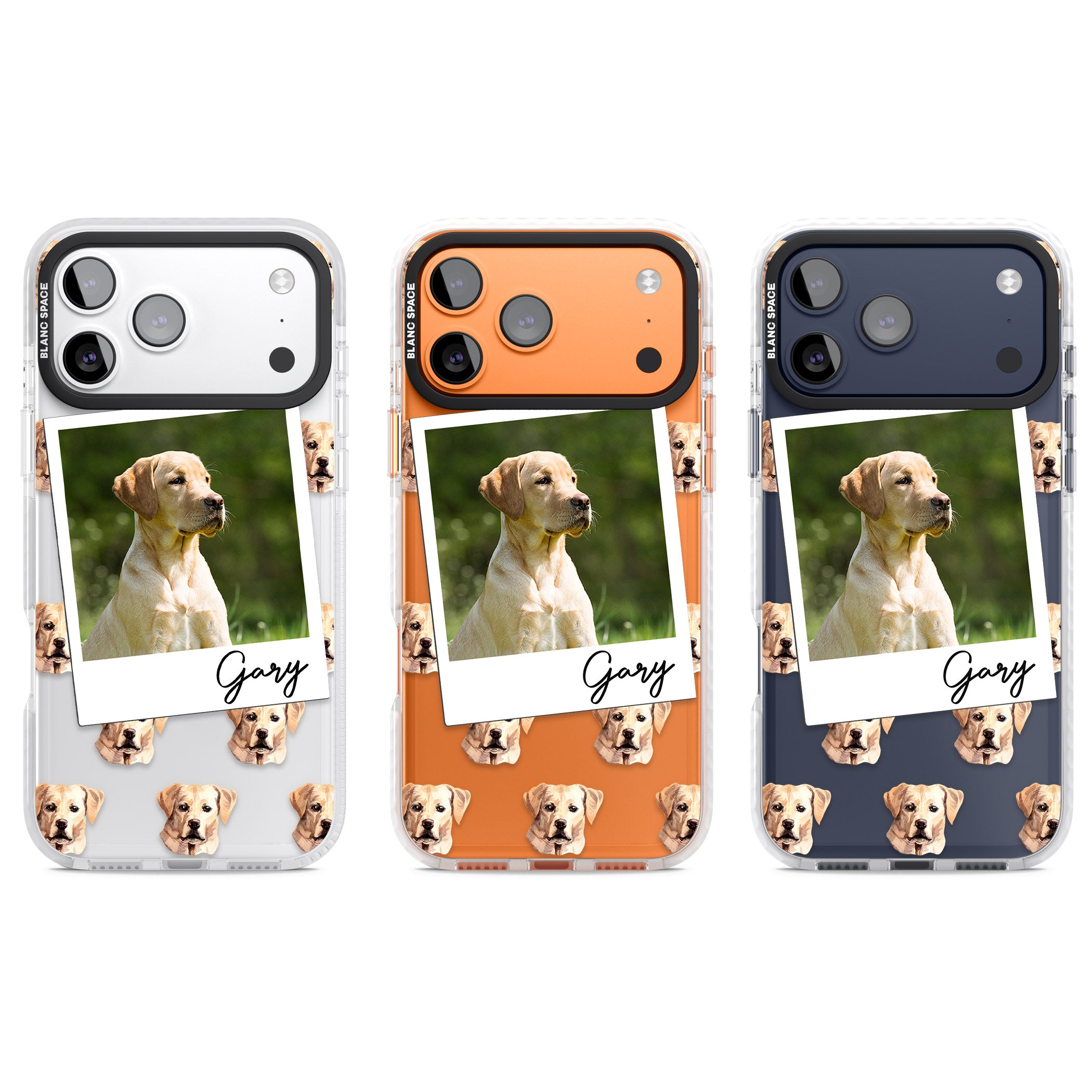 Personalised Tan Black Labrador Instant Camera Photo iPhone 17 Pro Impact Clear Phone Case APT Impact Protection