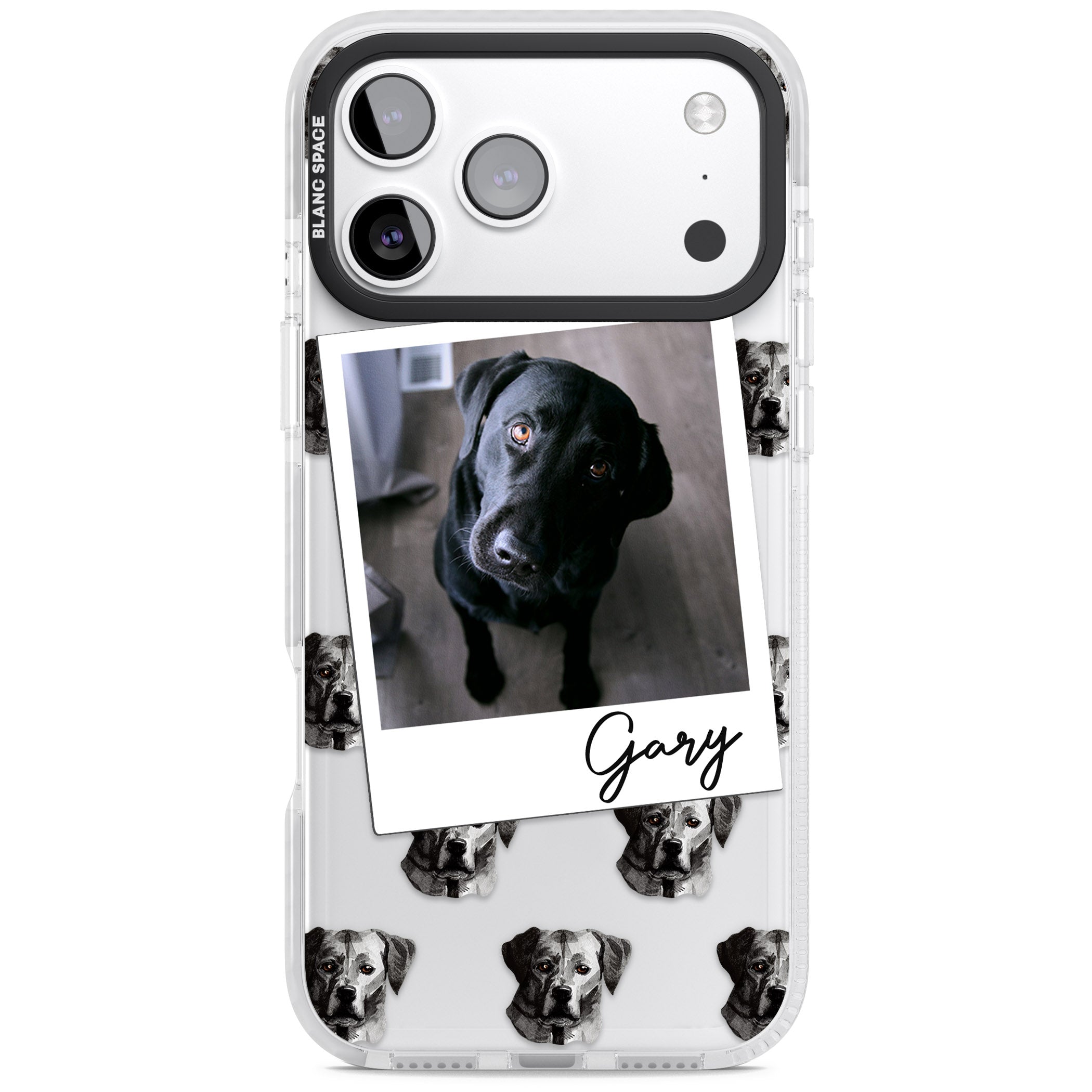 Personalised Black Labrador Instant Camera Photo iPhone 17 Pro Impact Clear Phone Case