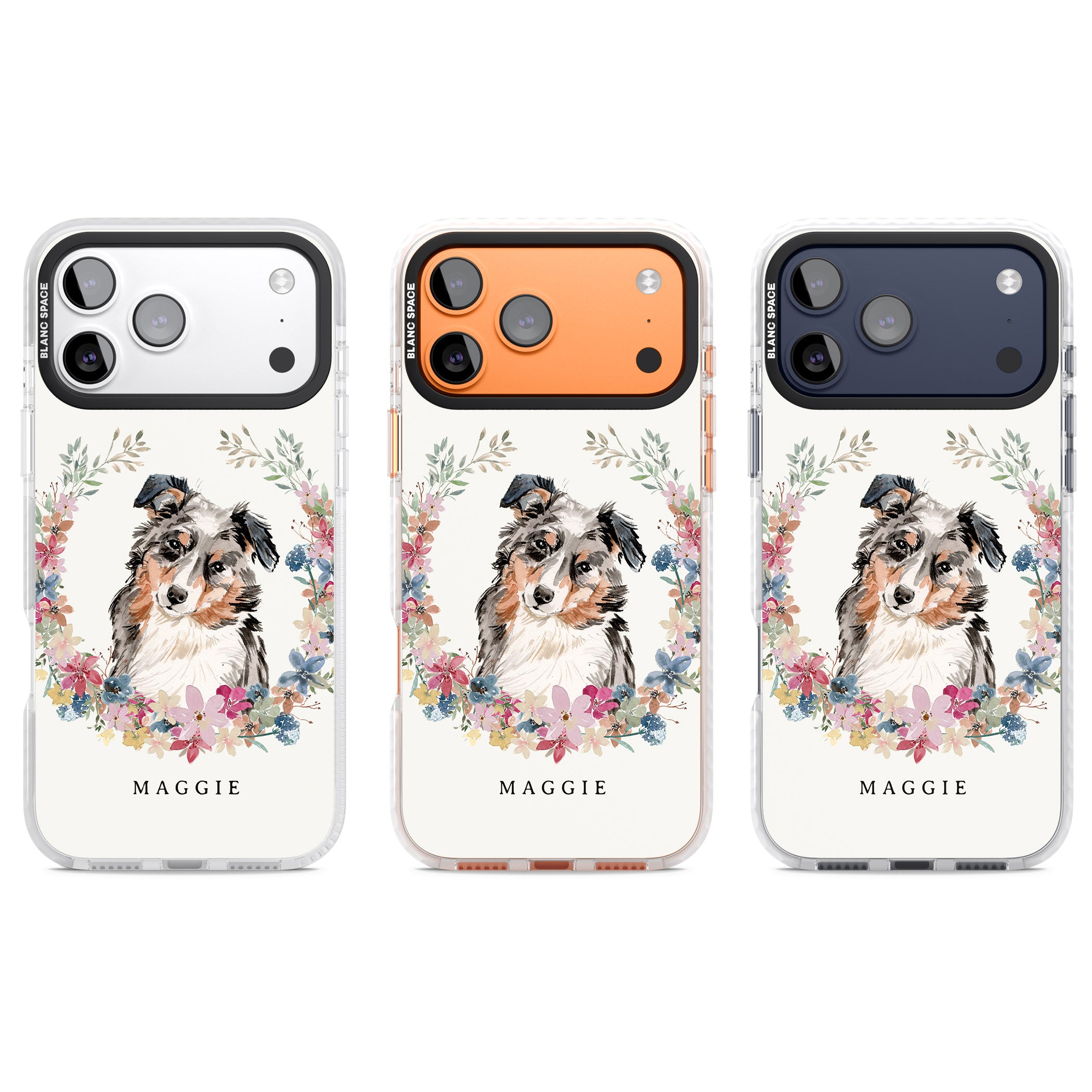 Personalised Australian Shepherd Floral Portrait iPhone 17 Pro Impact Clear Phone Case APT Impact Protection