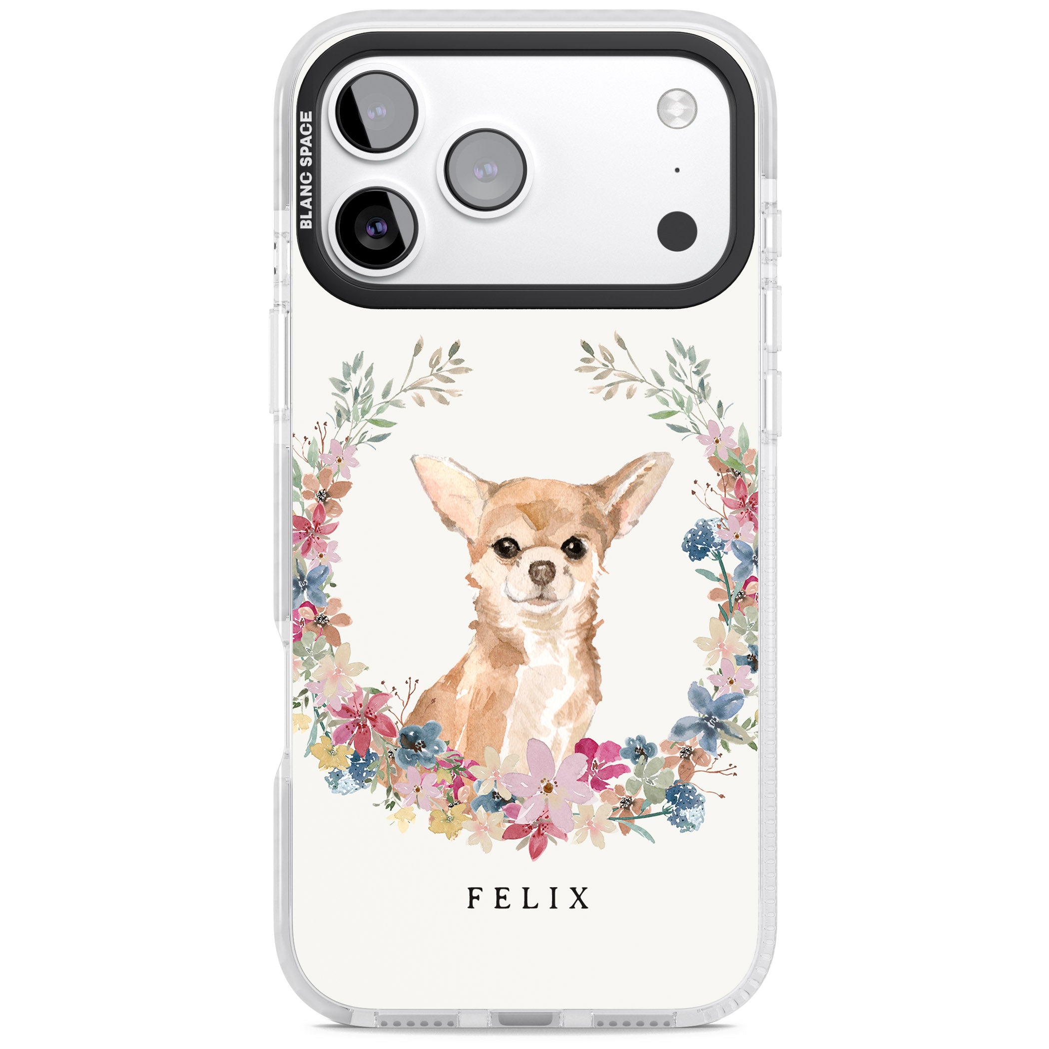Personalised Chihuahua Floral Portrait iPhone 17 Pro Impact Clear Phone Case