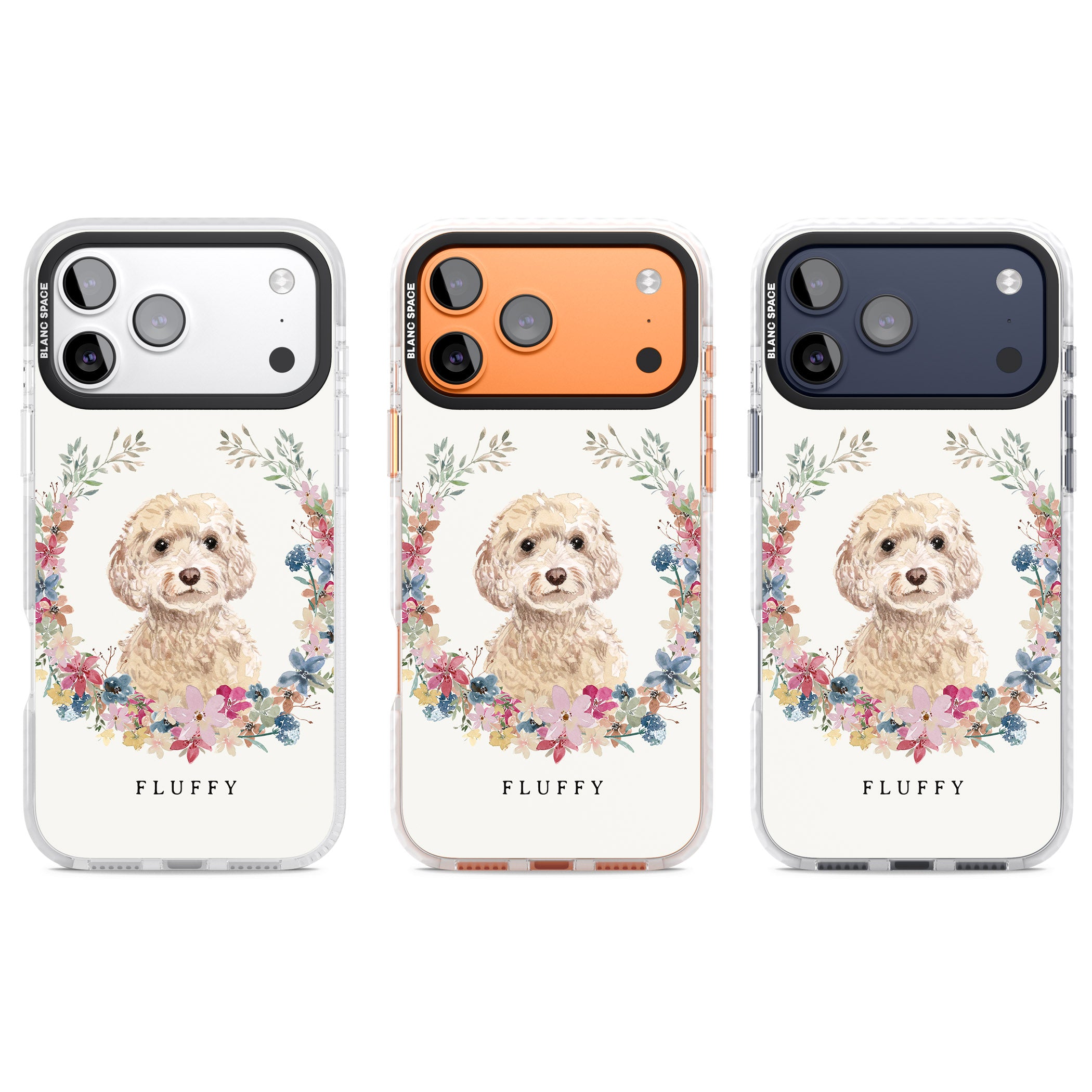 Personalised Champagne Cockapoo Floral Portrait iPhone 17 Pro Impact Clear Phone Case APT Impact Protection