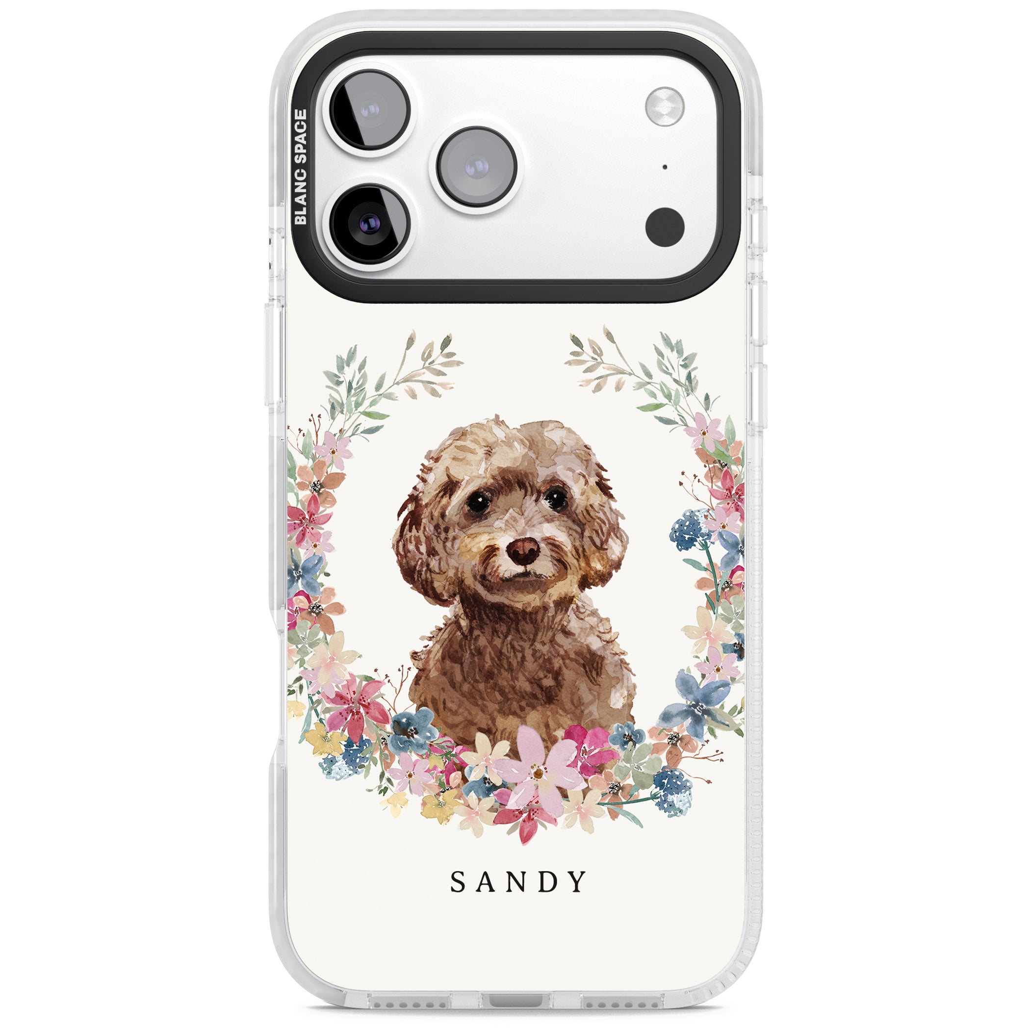 Personalised Brown Cockapoo Floral Portrait iPhone 17 Pro Impact Clear Phone Case