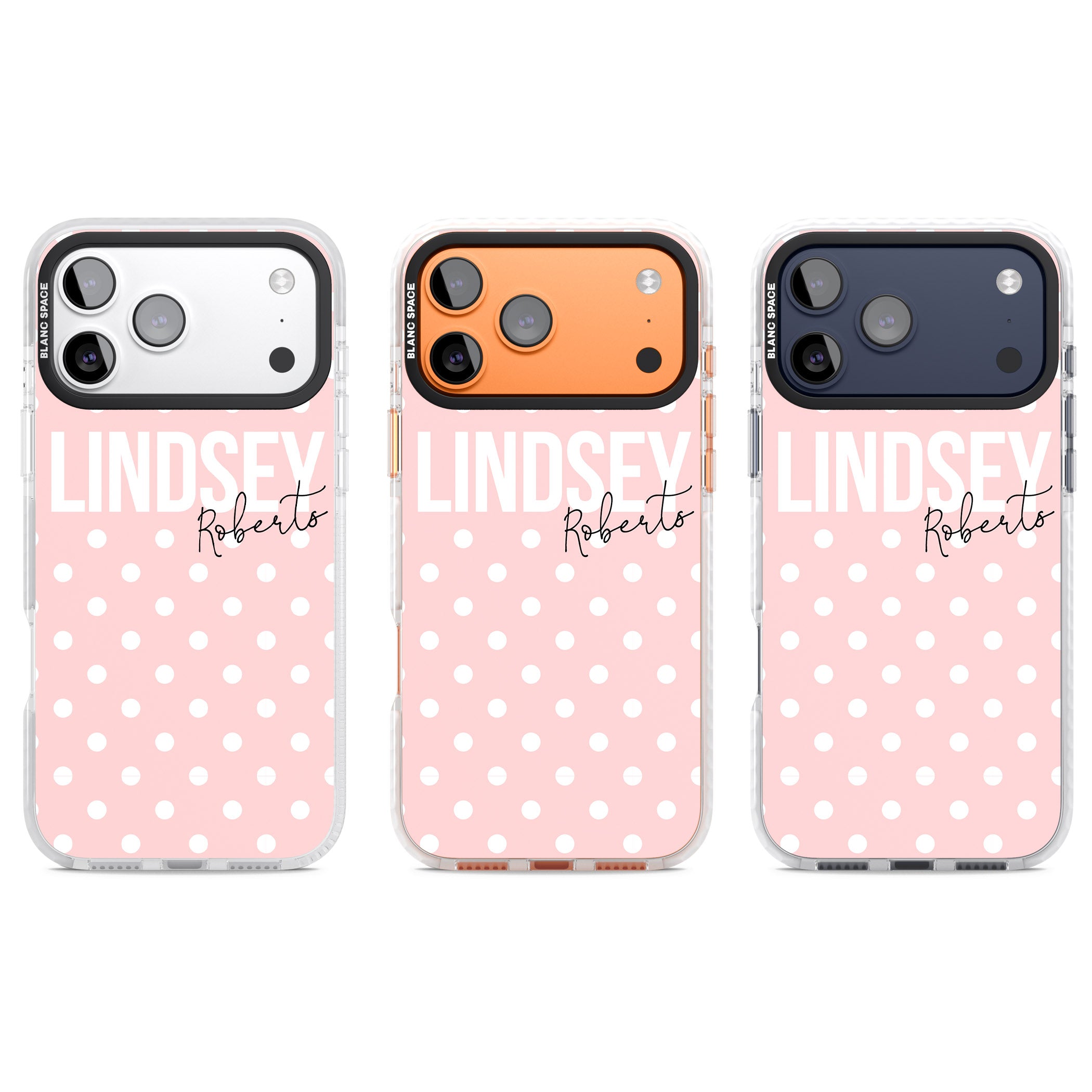 Personalised Pink Polka iPhone 17 Pro Impact Clear Phone Case APT Impact Protection