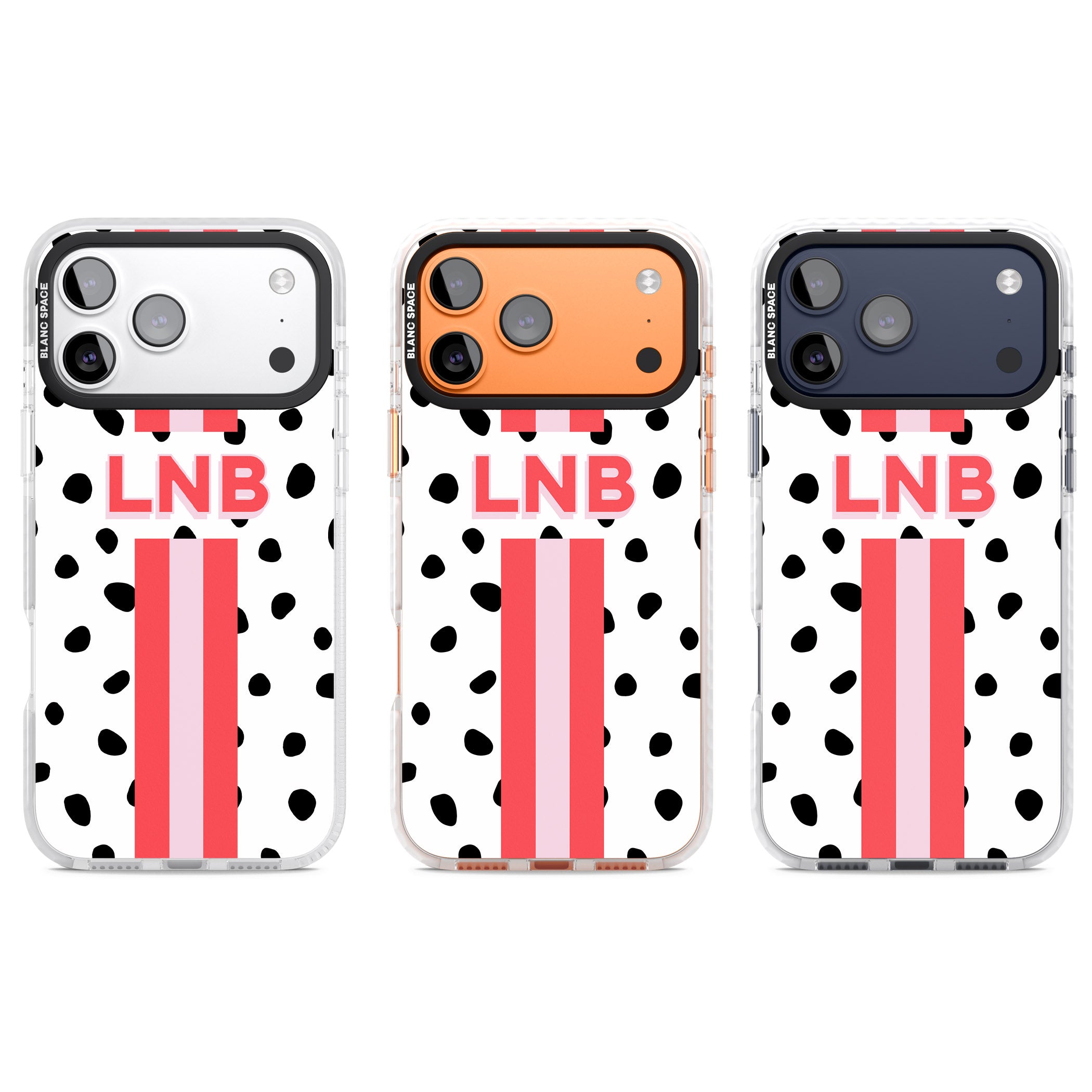 Personalised Polka & Pink Stripe iPhone 17 Pro Impact Clear Phone Case APT Impact Protection