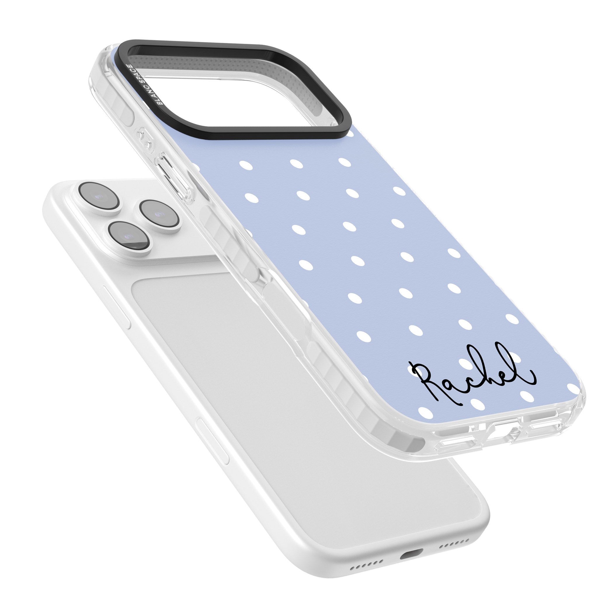 Personalised Simple Light Blue Dots iPhone 17 Pro Max Impact Clear Phone Case Colours