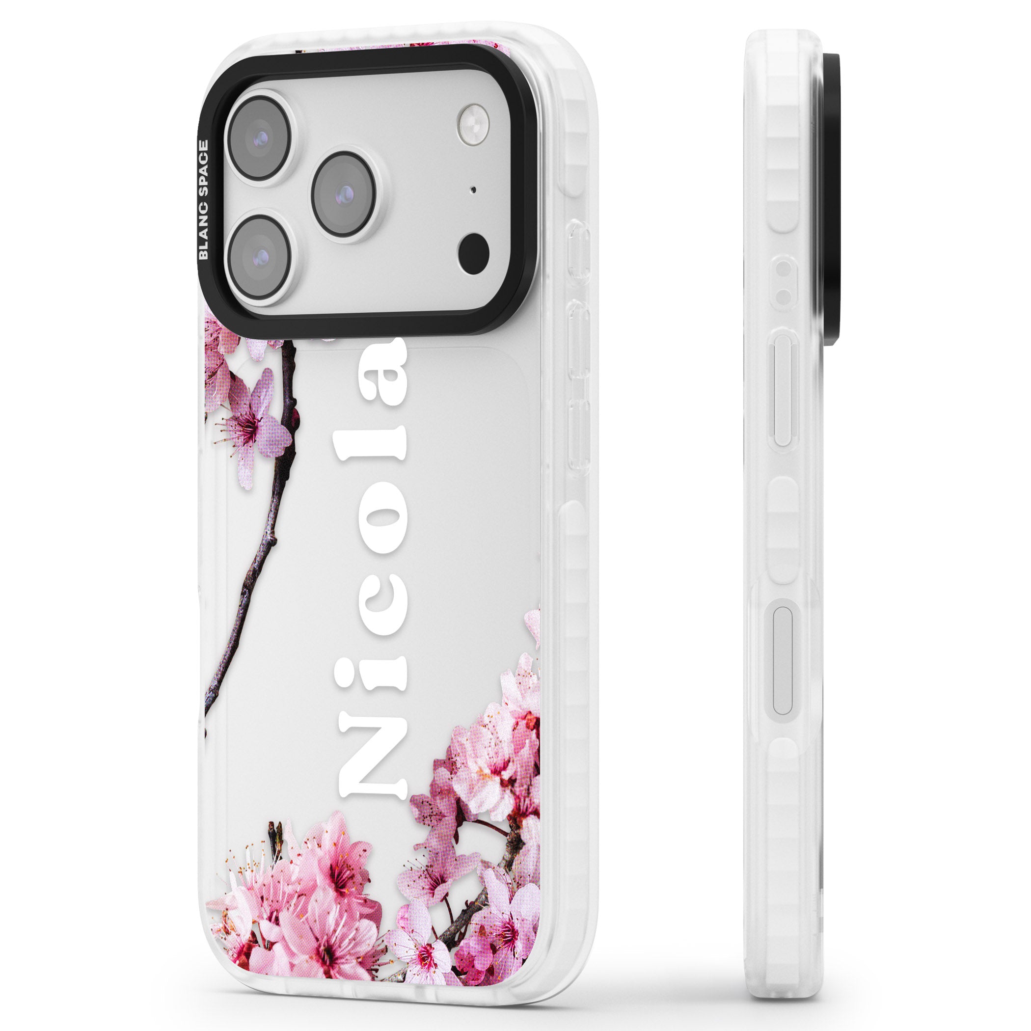 Personalised Cherry Blossom Elegance Classic iPhone 17 Pro Max Impact Clear Phone Case Side Profile