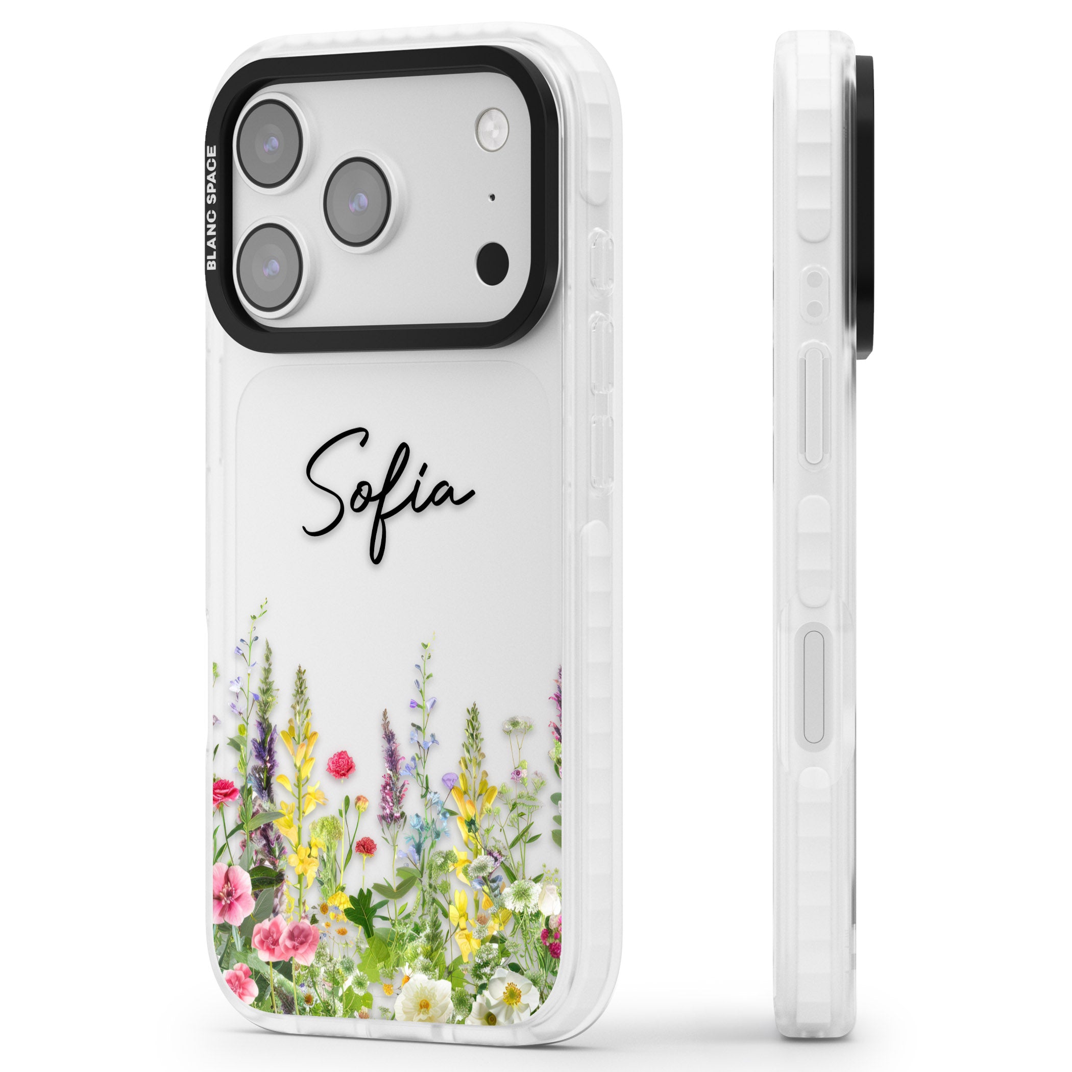 Personalised Garden Wildfowers iPhone 17 Pro Max Impact Clear Phone Case Side Profile