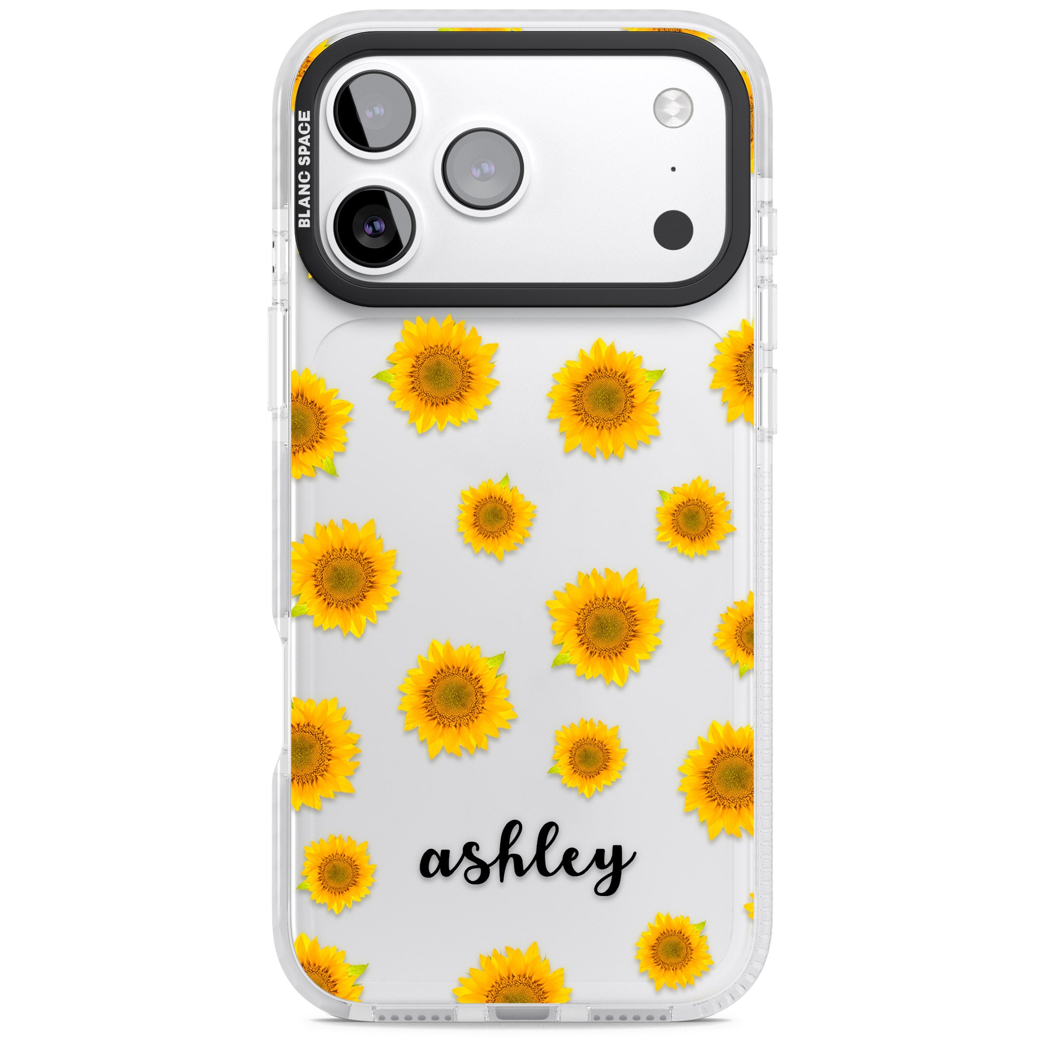 Personalised Sunflowers & Cursive iPhone 17 Pro Impact Clear Phone Case