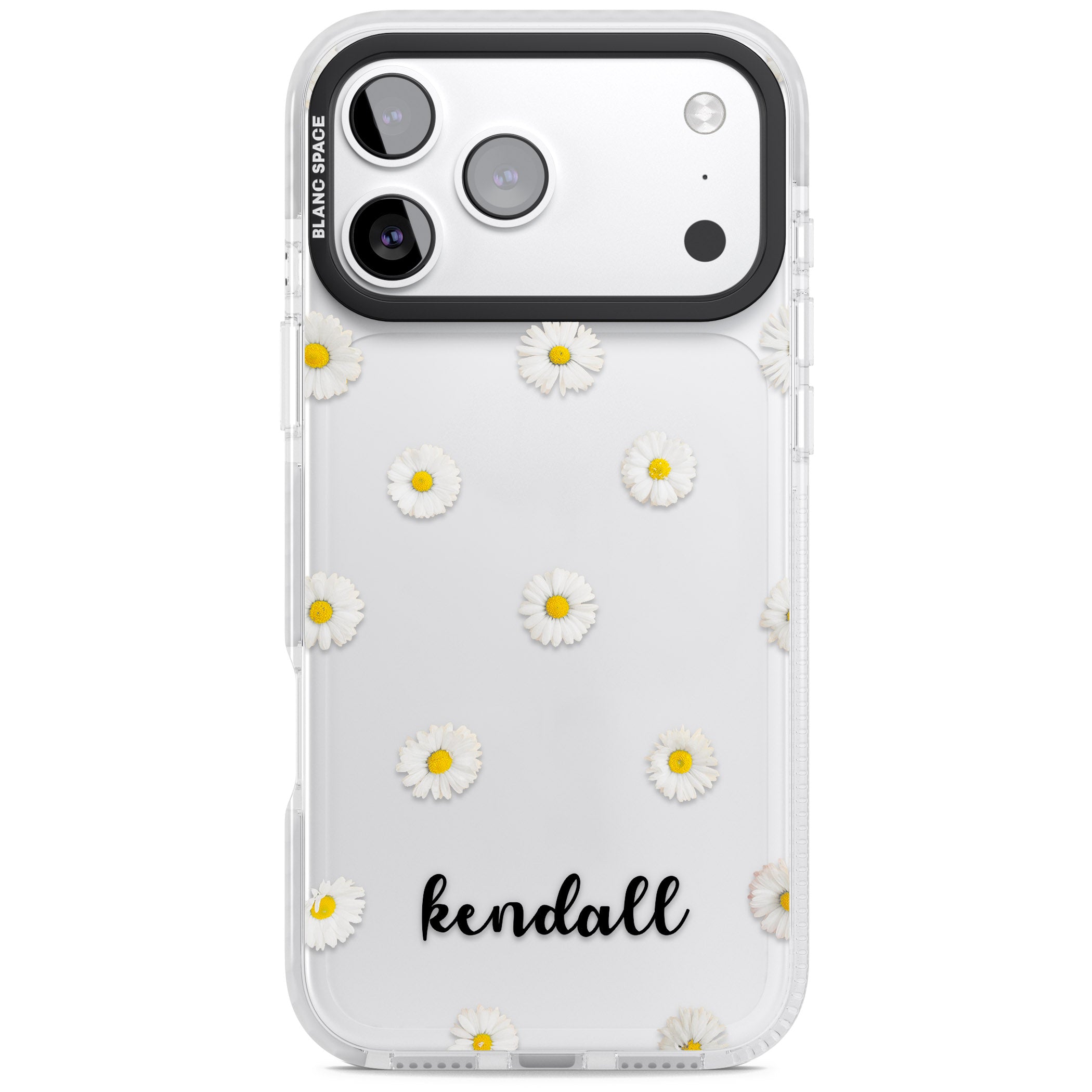Personalised White Daisies & Cursive iPhone 17 Pro Impact Clear Phone Case