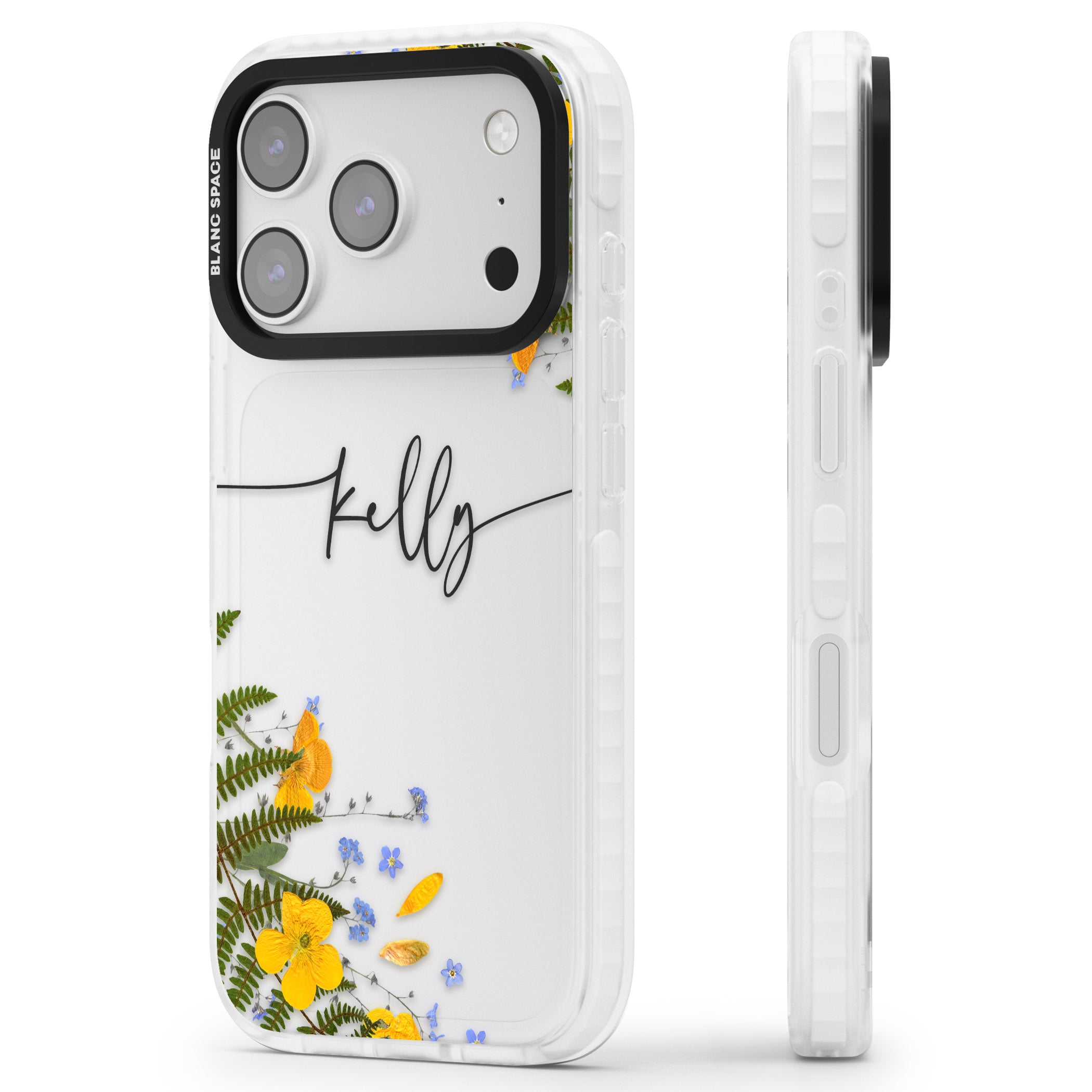 Personalised Ferns & Wildflowers iPhone 17 Pro Impact Clear Phone Case Side Profile