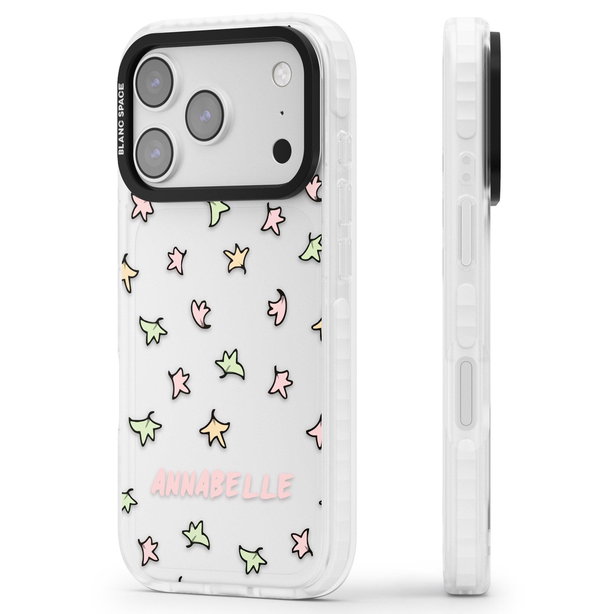 Personalised Heartstopper Leaves Pattern iPhone 17 Pro Max Impact Clear Phone Case Side Profile