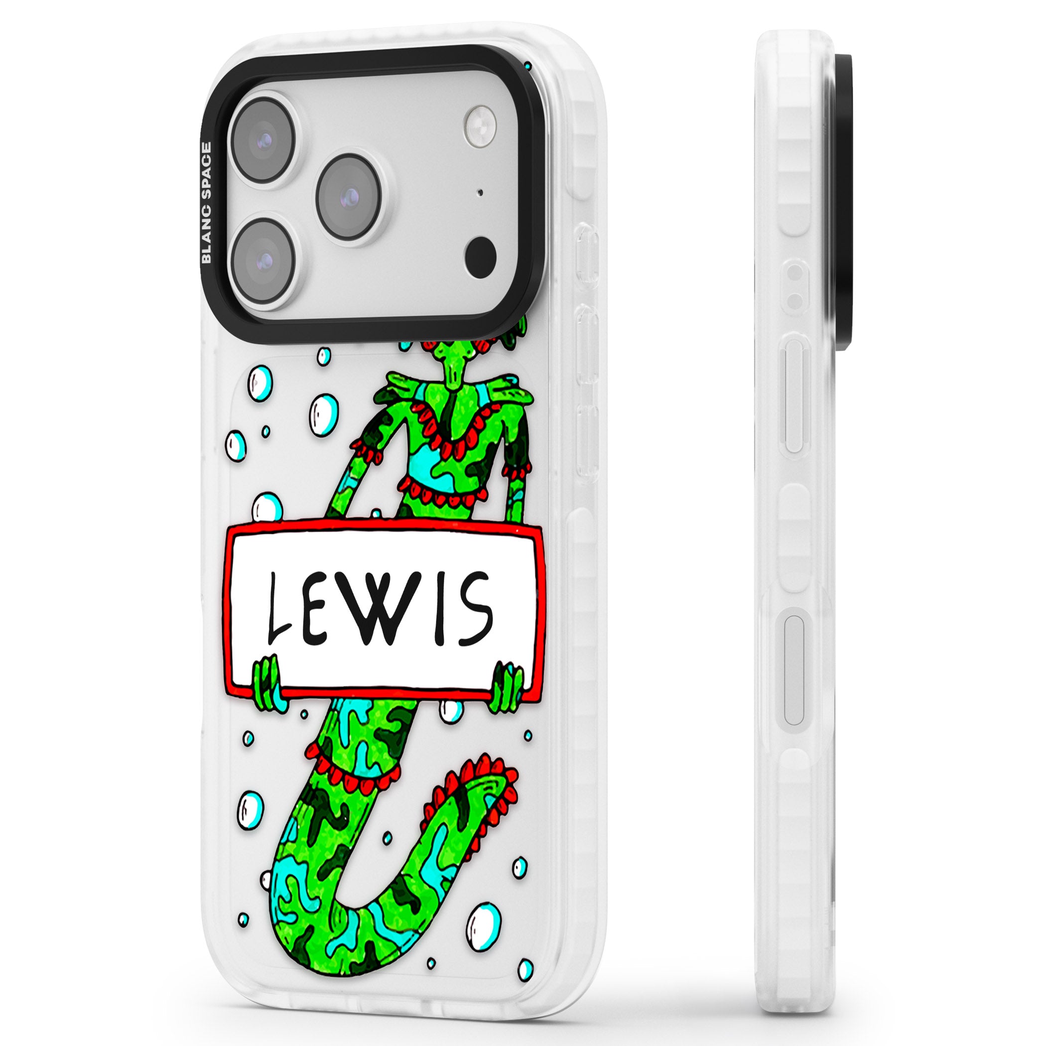 Personalised Fish Boy iPhone 17 Pro Impact Clear Phone Case Side Profile